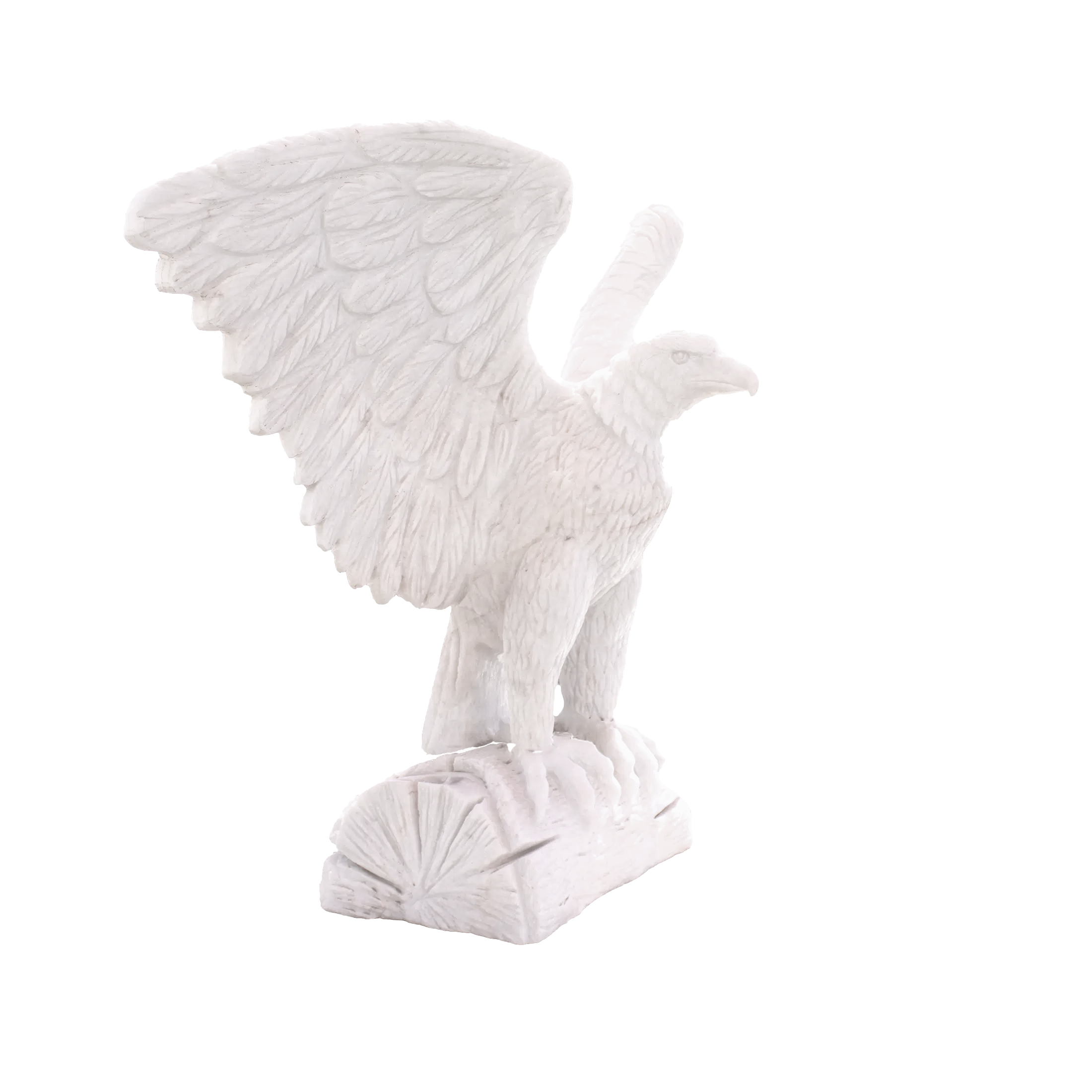 Hand-Carved White Marble Eagle with Wings Spread