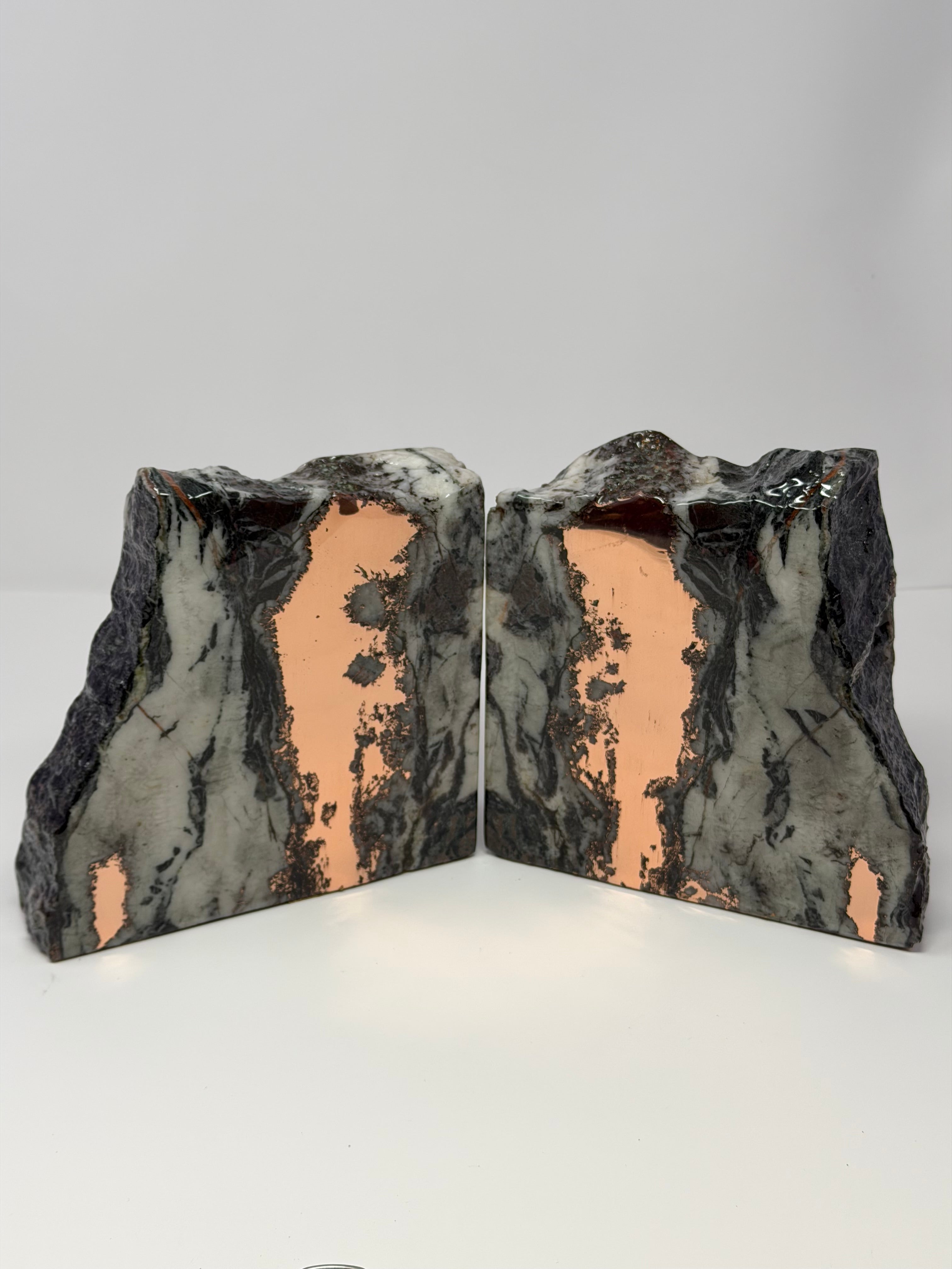 Michigan Native Vein Copper Bookends with Bold Center Vein - Cut & Cork Base