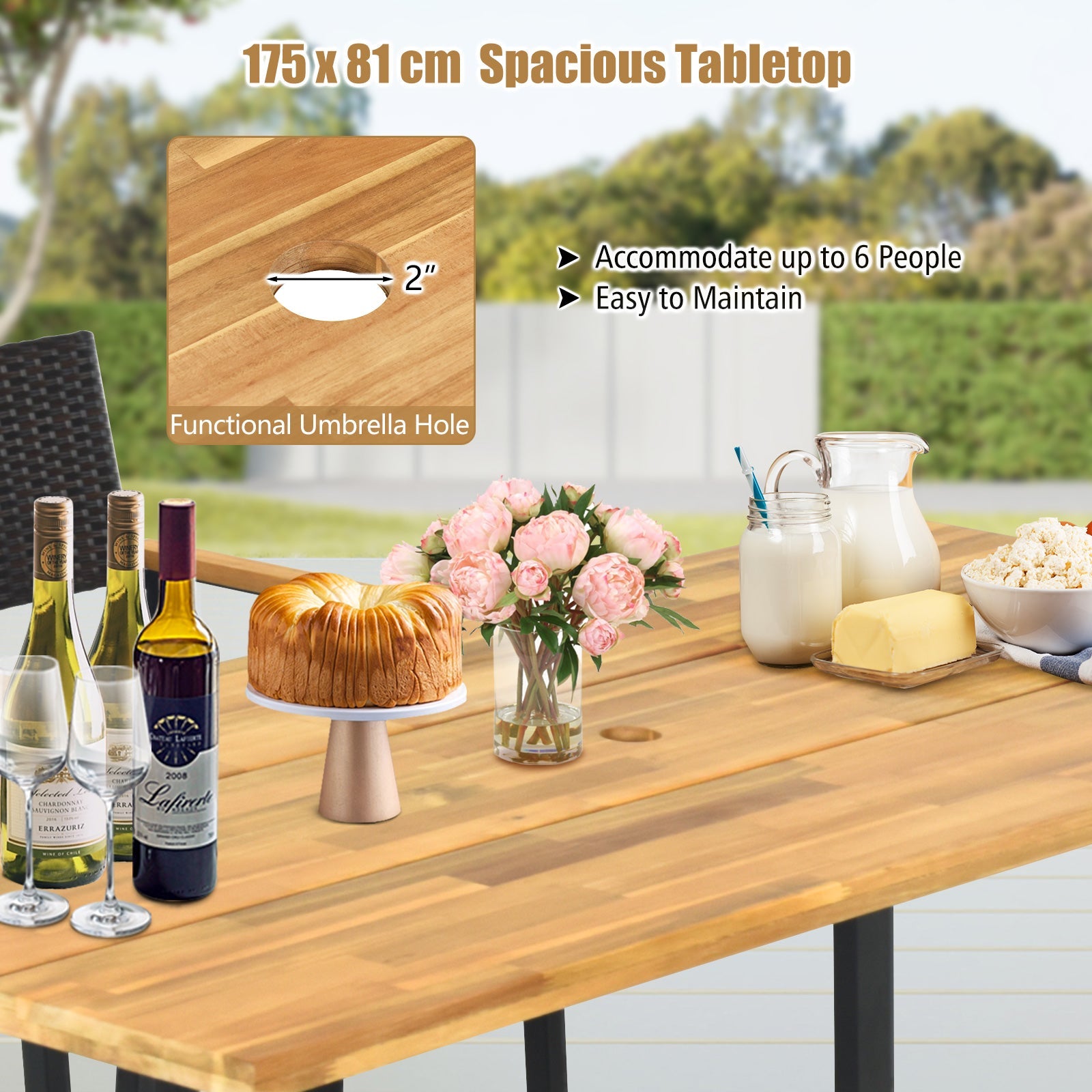 5 Pieces Patio Wicker Chair and Dining Table Set with 2 Inch Umbrella Hole