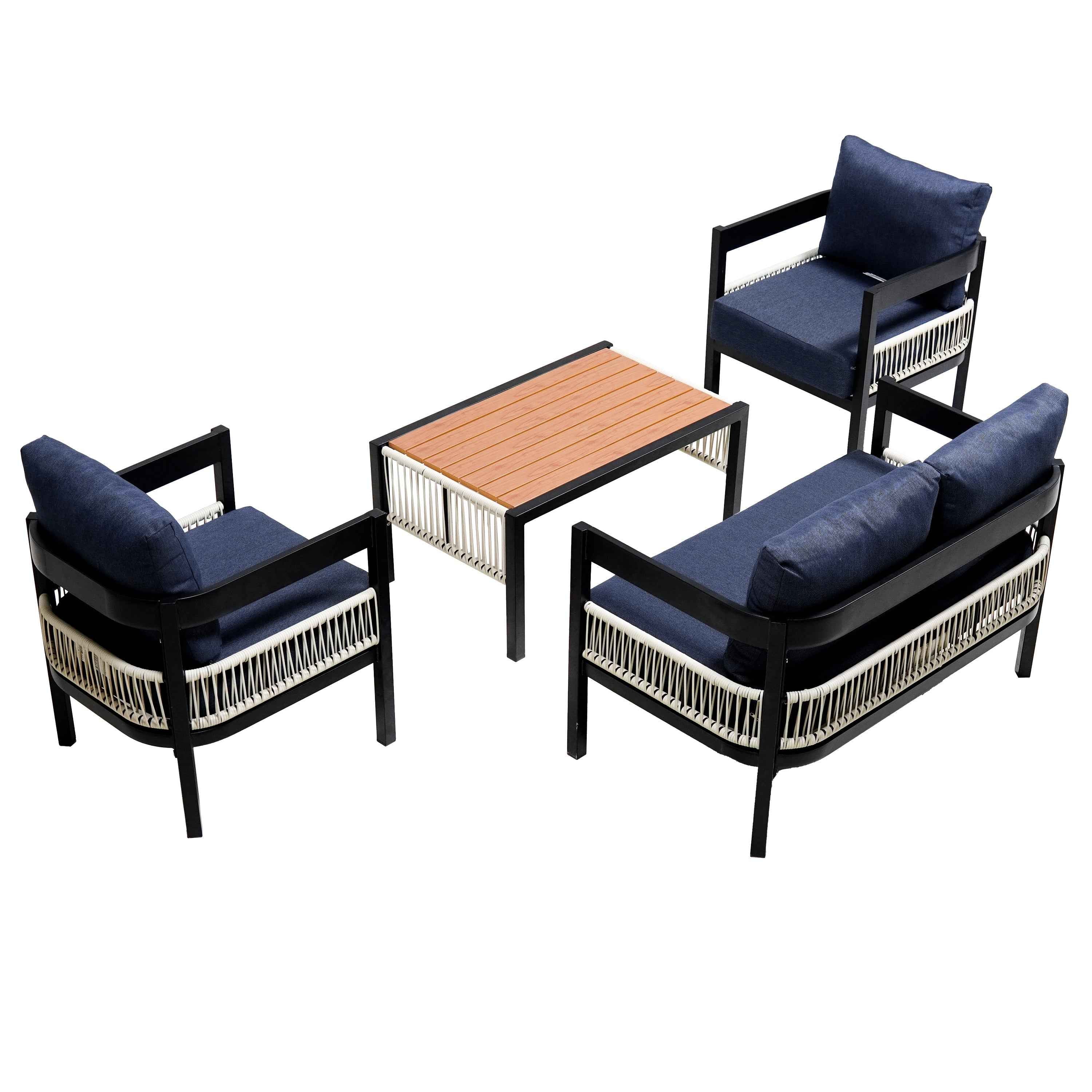 Multi-person Outdoor Iron Sofa Set with A table, Rattan Decoration,