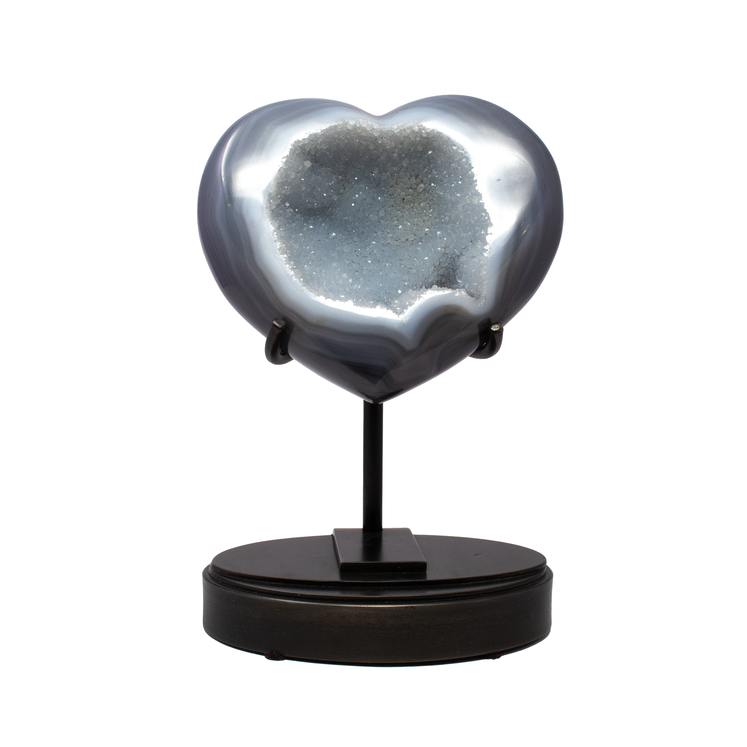 Agate Druze Heart on Custom Patina Stand