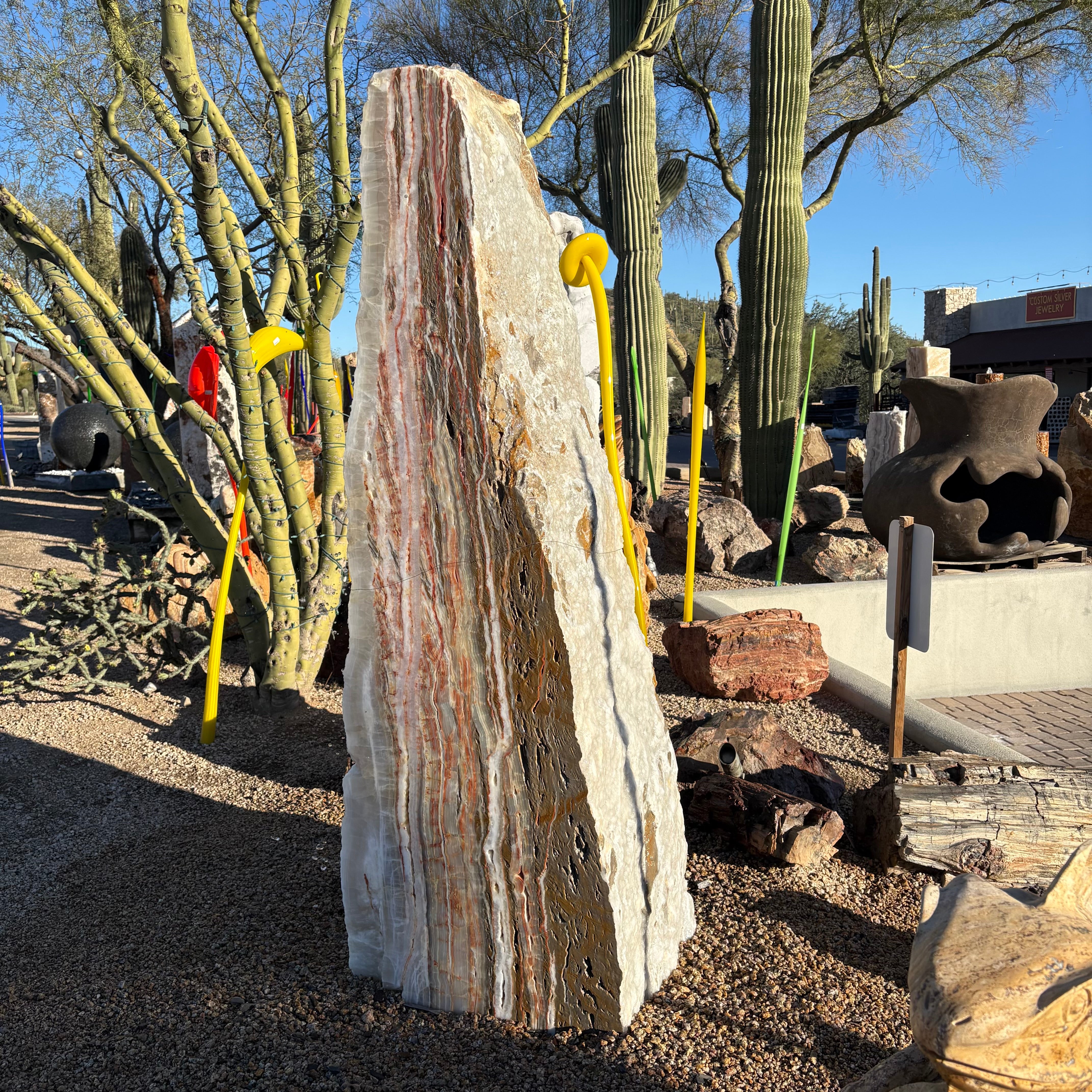 Gray Fossil  & Ice Onyx Fountain - Vertical Pattern & Ice Druze Layer With 2 Cuts