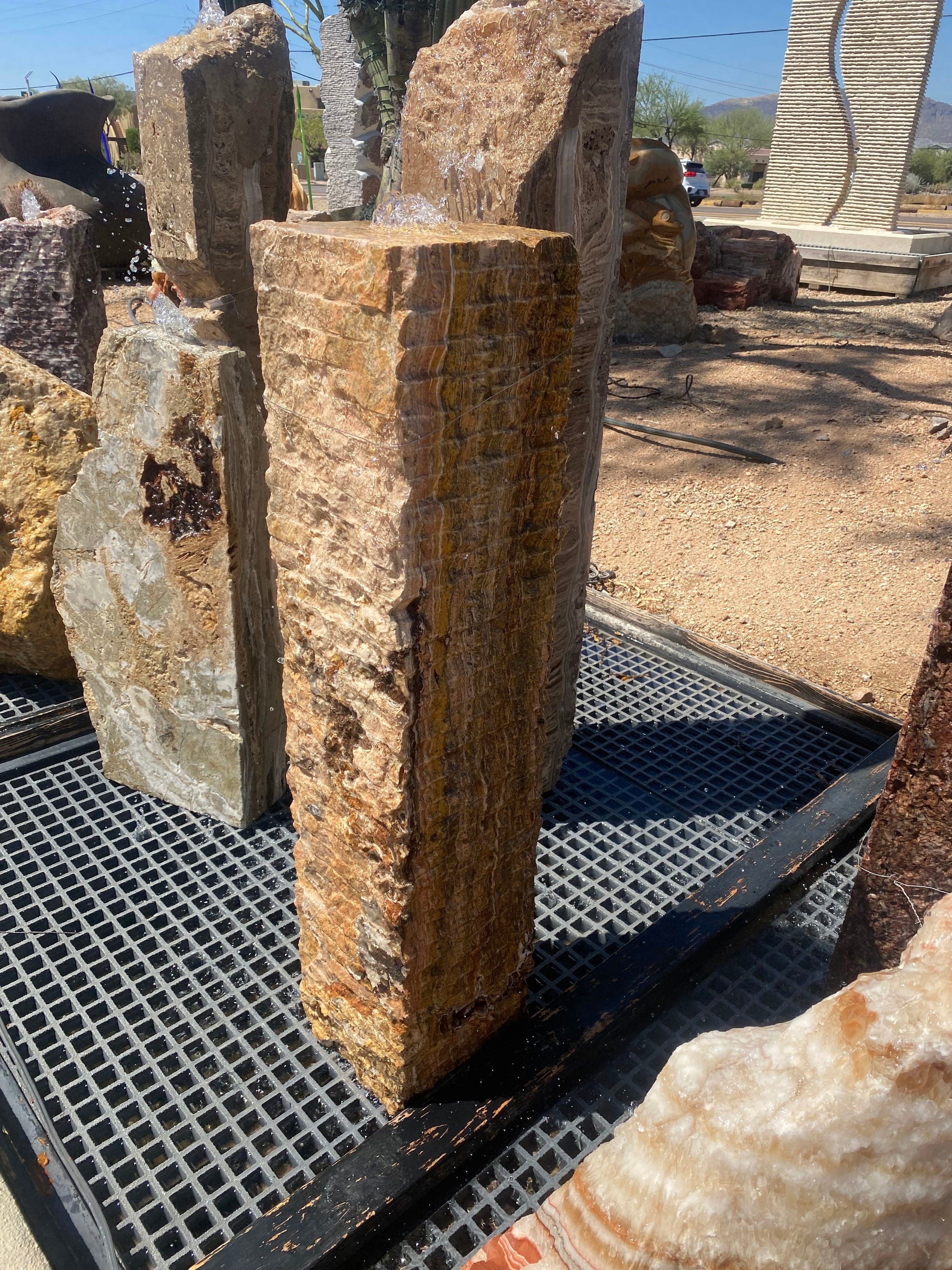 Chiseled Travertine Column Fountain
