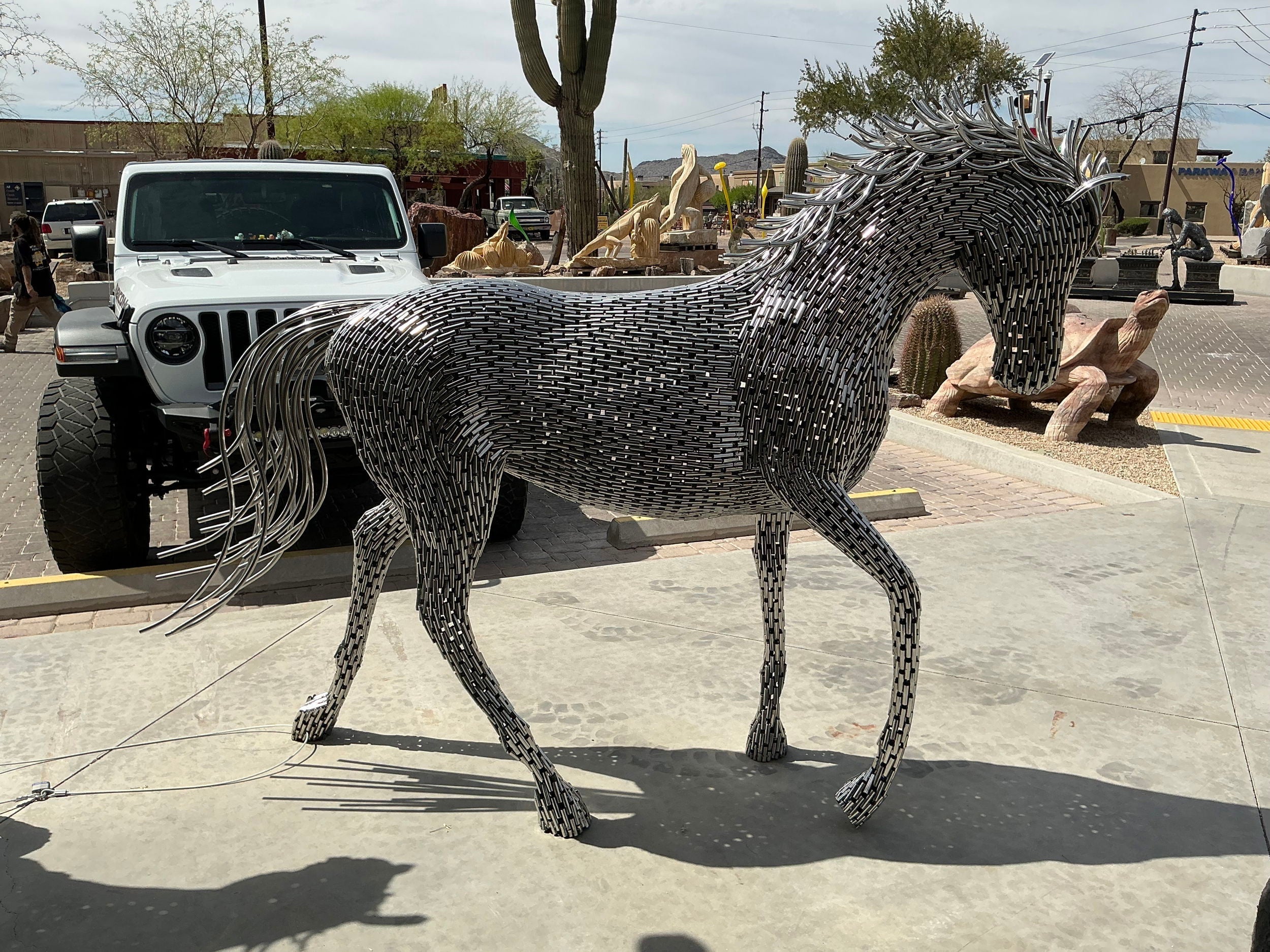 Stainless Steel Horse Sculpture - Trotting Posture