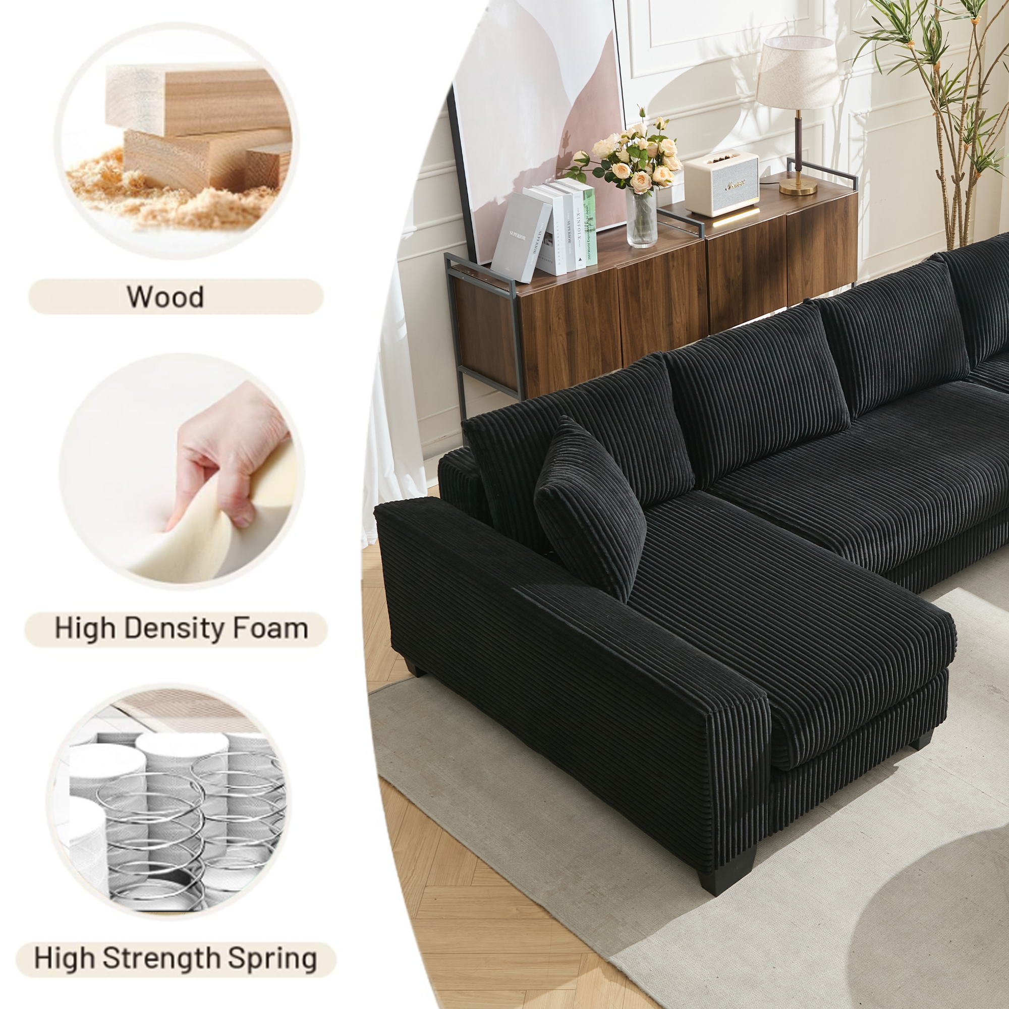 114' Sleeper Sofa,U Shaped Sofa , Pull Out Bed,Convertible Oversize 2