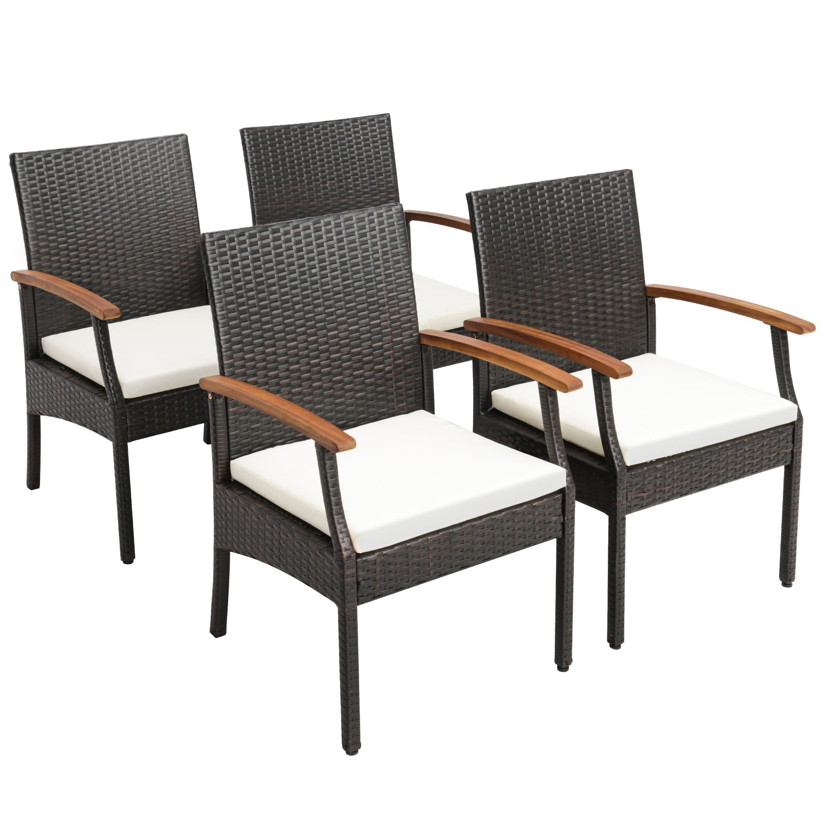 7 Pieces Outdoor Wicker Chair and Dining Table Set-Wood Handrail