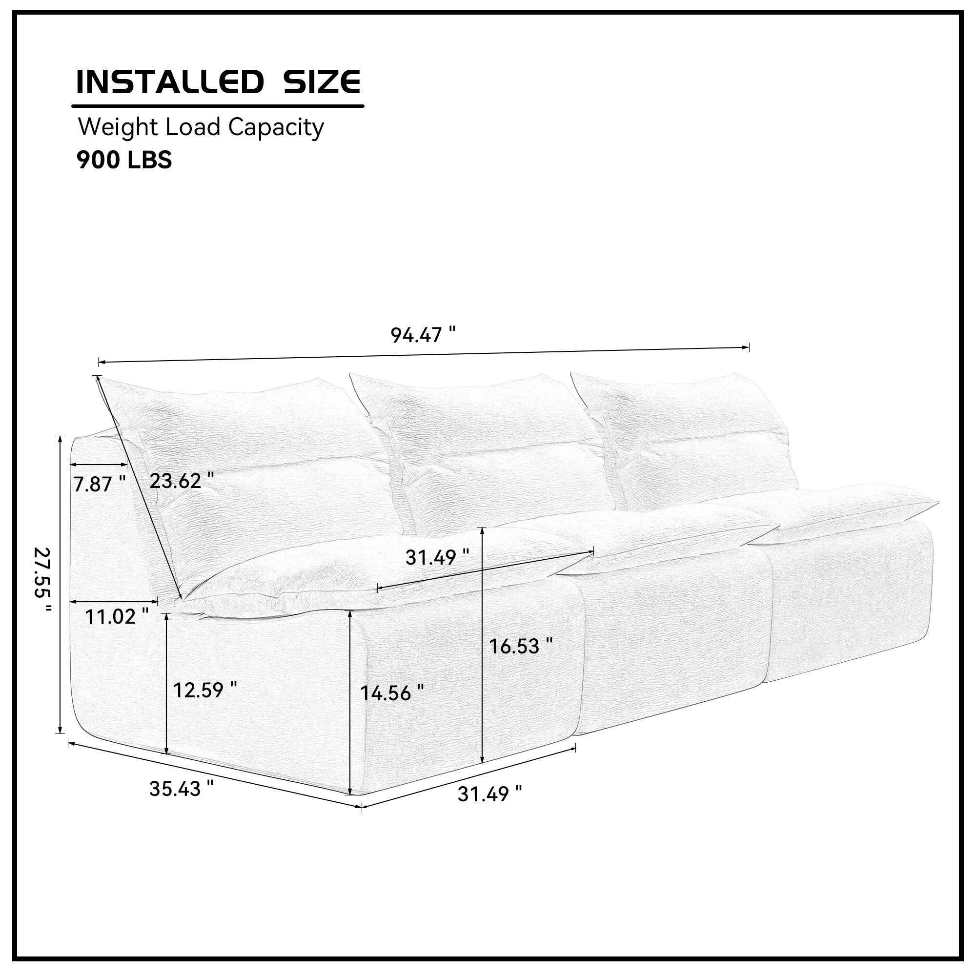 3 Seat Chair Sofa Lounge Chair With Backrest Fully Compressed Sofa
