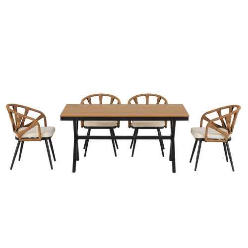 Contemporary Outdoor Set with PE Rattan Chairs and Plastic Wood