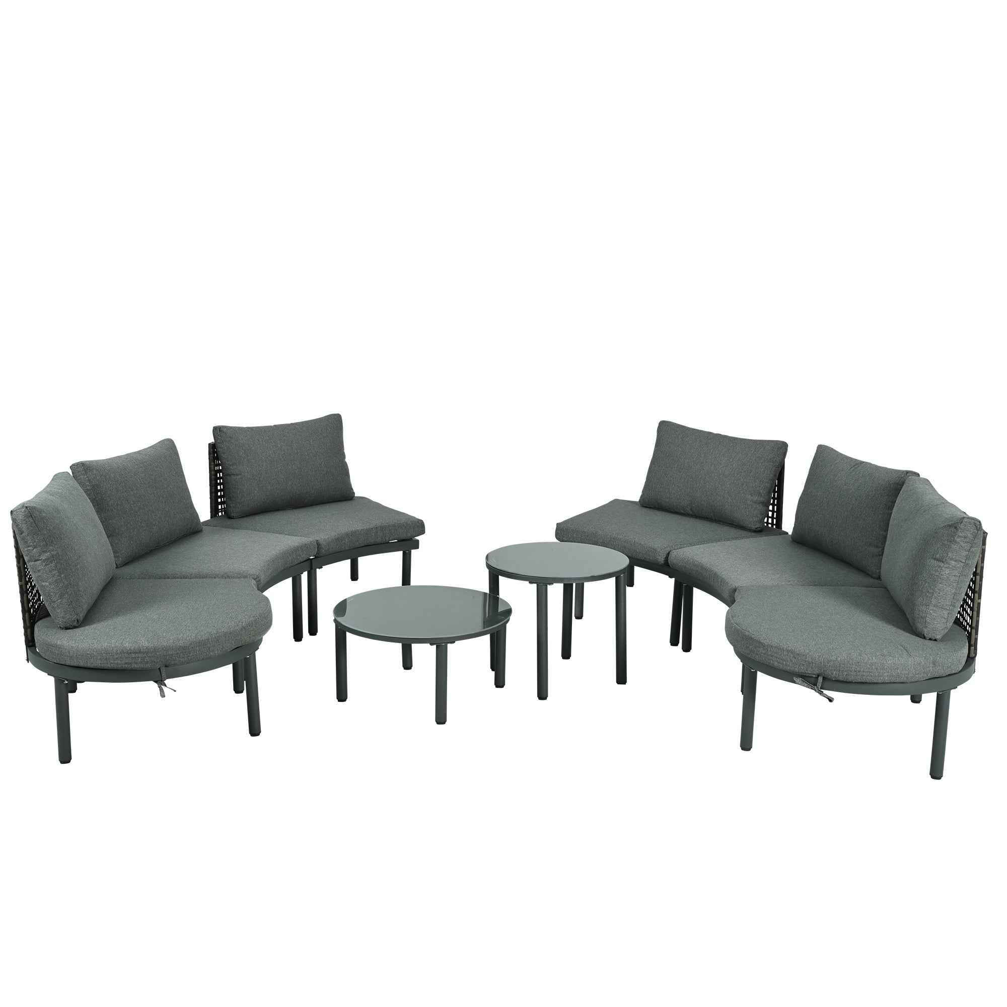 8-Piece Patio Sofa Furniture Set, Half Moon Outdoor Sectional Sofa