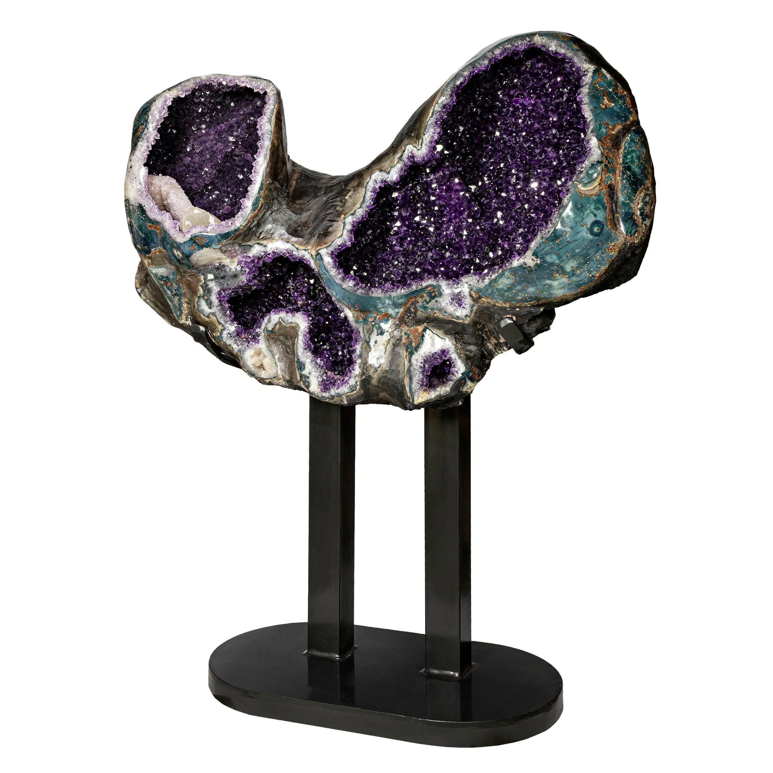 Amethyst Geode Multi-Vug with Calcite Crystal & Druze in Custom Fitted Stand