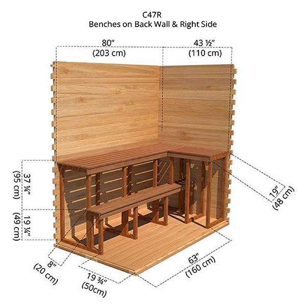 Benches on Back Wall & Right Side