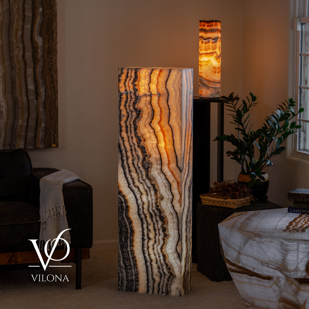 Tangerine Onyx Rectangular Floor Lamp #1 – 51.5" Tall × 15.5" × 7.5"