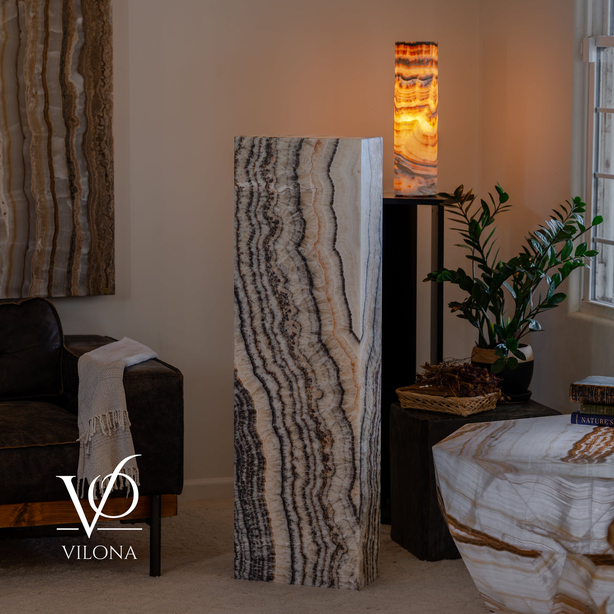 Tangerine Onyx Rectangular Floor Lamp #1 – 51.5" Tall × 15.5" × 7.5"