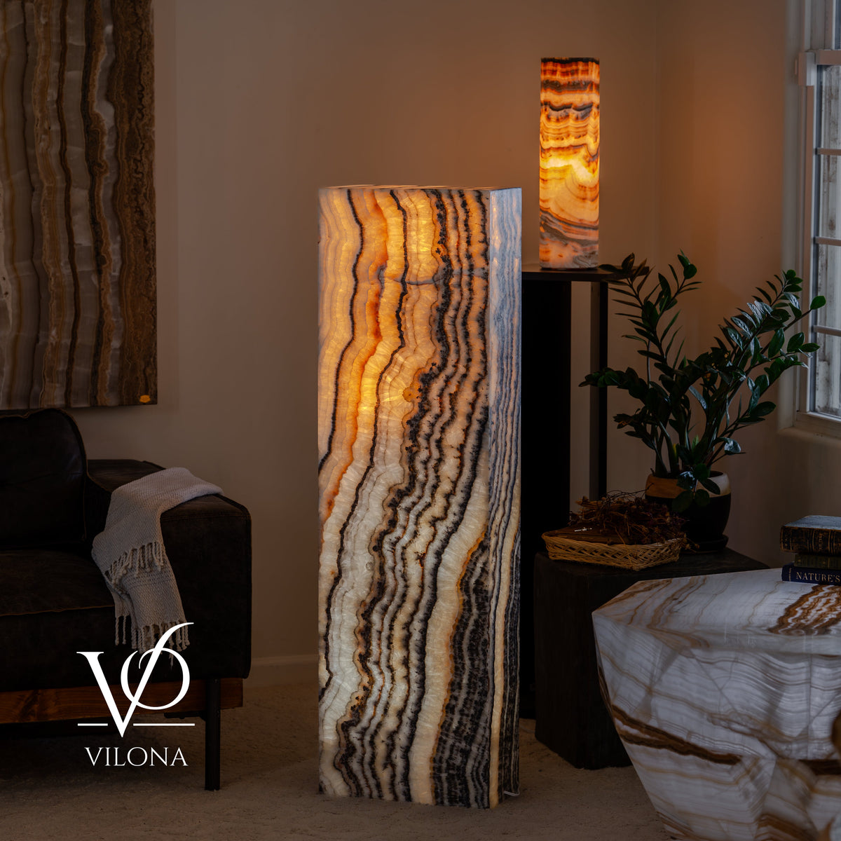 Tangerine Onyx Rectangular Floor Lamp #1 – 51.5" Tall × 15.5" × 7.5"