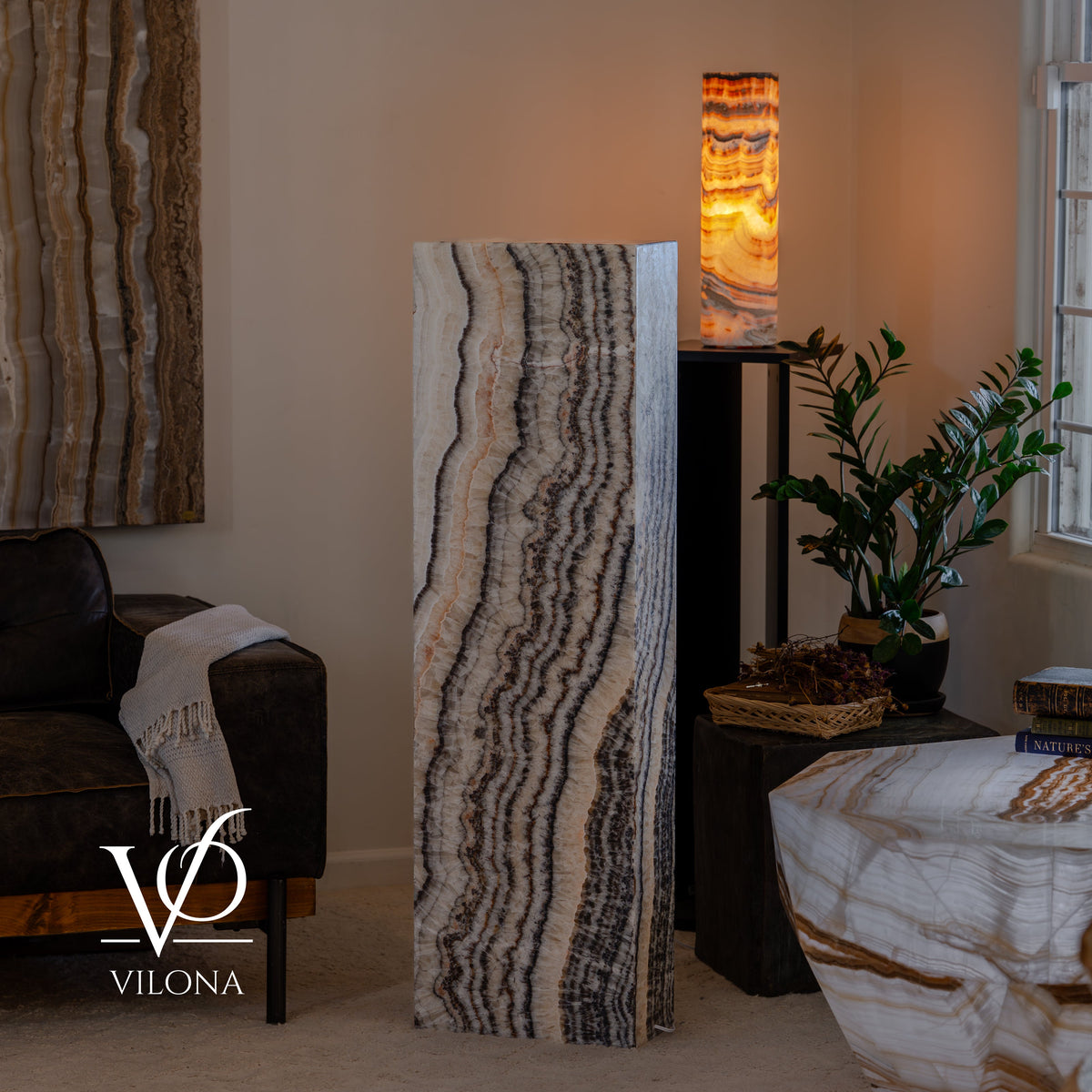 Tangerine Onyx Rectangular Floor Lamp #1 – 51.5" Tall × 15.5" × 7.5"