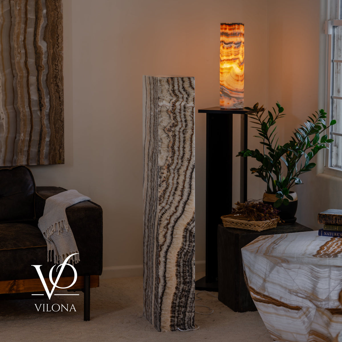 Tangerine Onyx Rectangular Floor Lamp #1 – 51.5" Tall × 15.5" × 7.5"