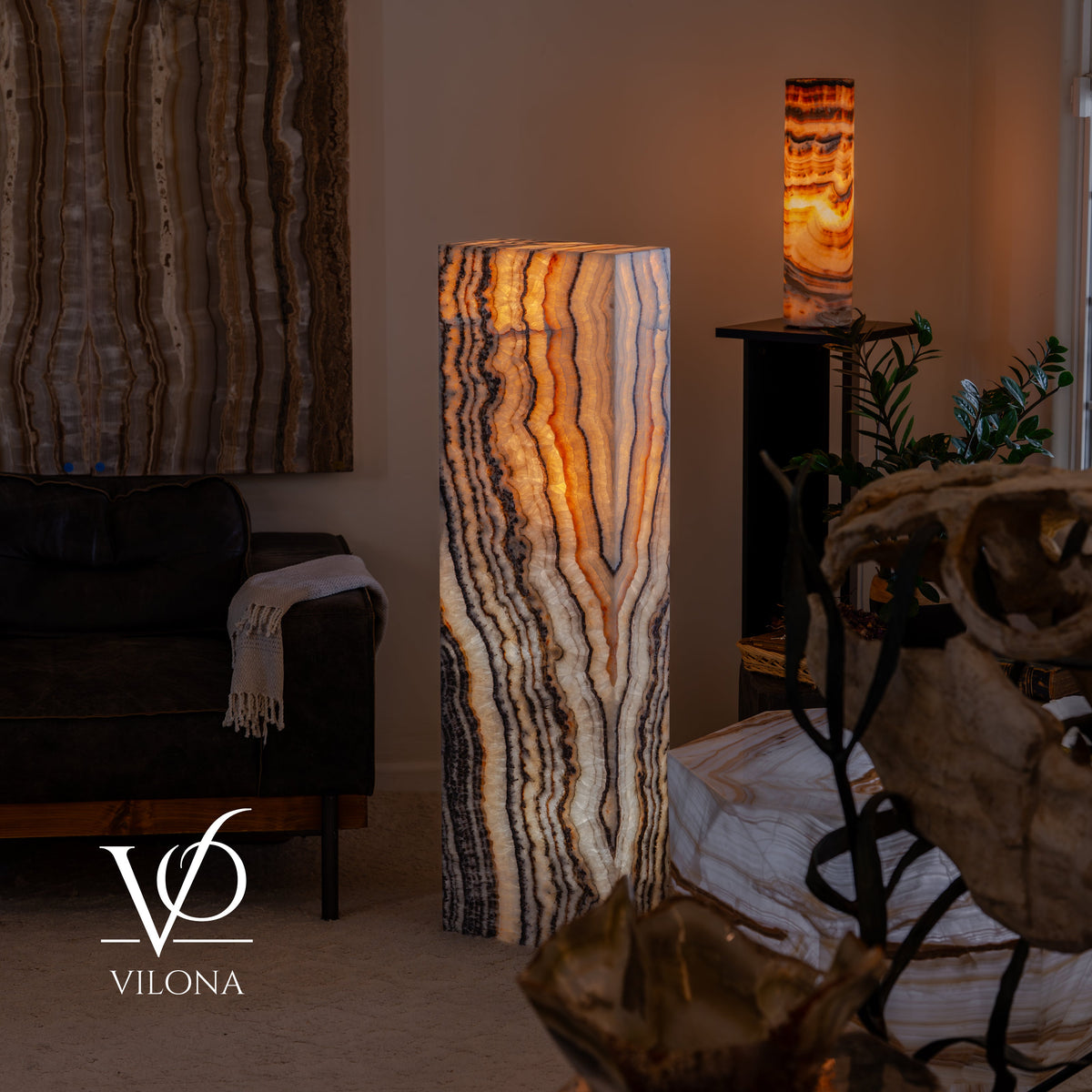 Tangerine Onyx Rectangular Floor Lamp #1 – 51.5" Tall × 15.5" × 7.5"