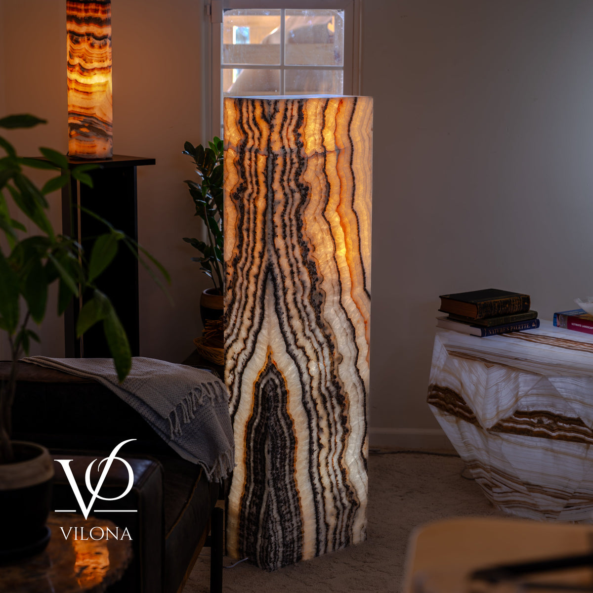 Tangerine Onyx Rectangular Floor Lamp #1 – 51.5" Tall × 15.5" × 7.5"