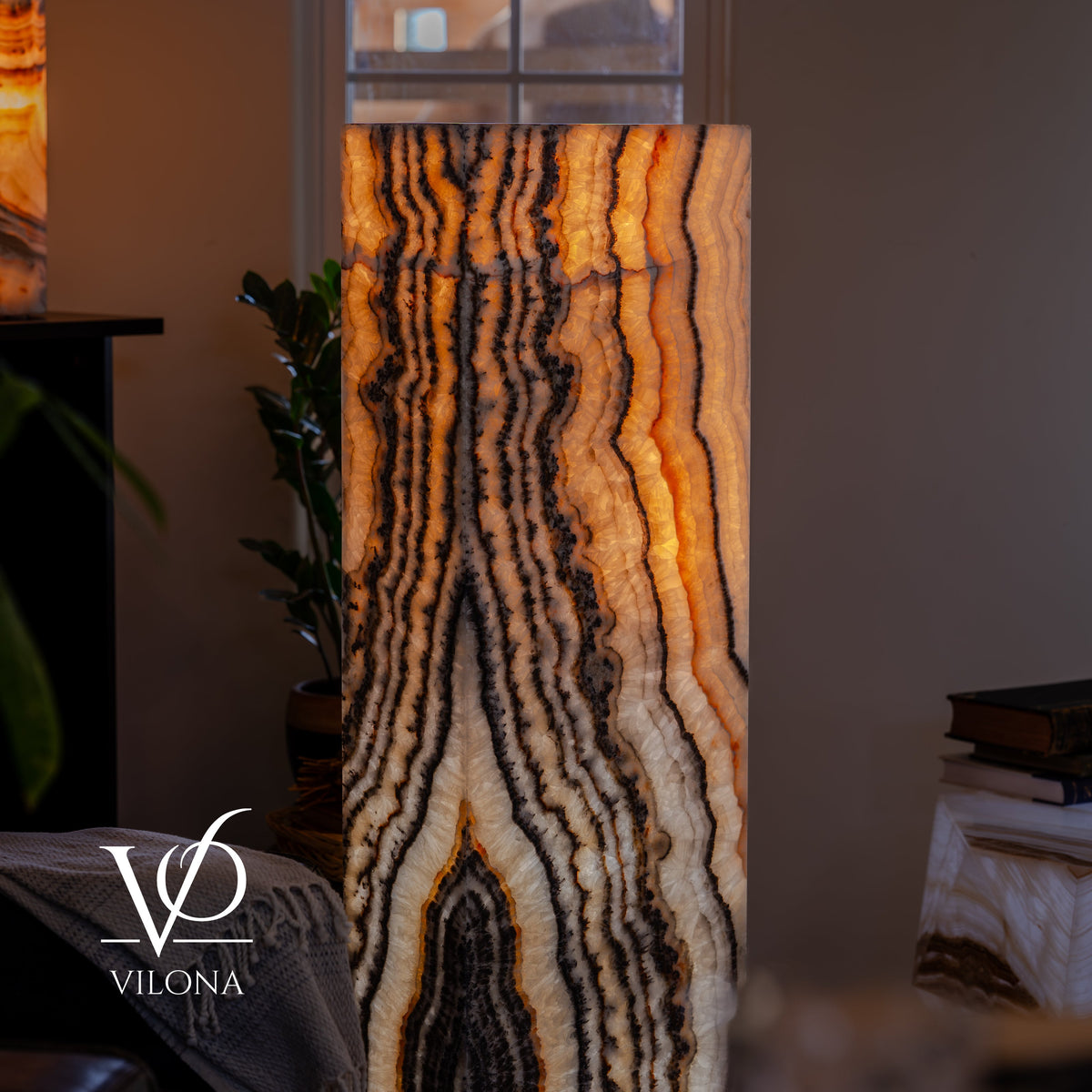 Tangerine Onyx Rectangular Floor Lamp #1 – 51.5" Tall × 15.5" × 7.5"