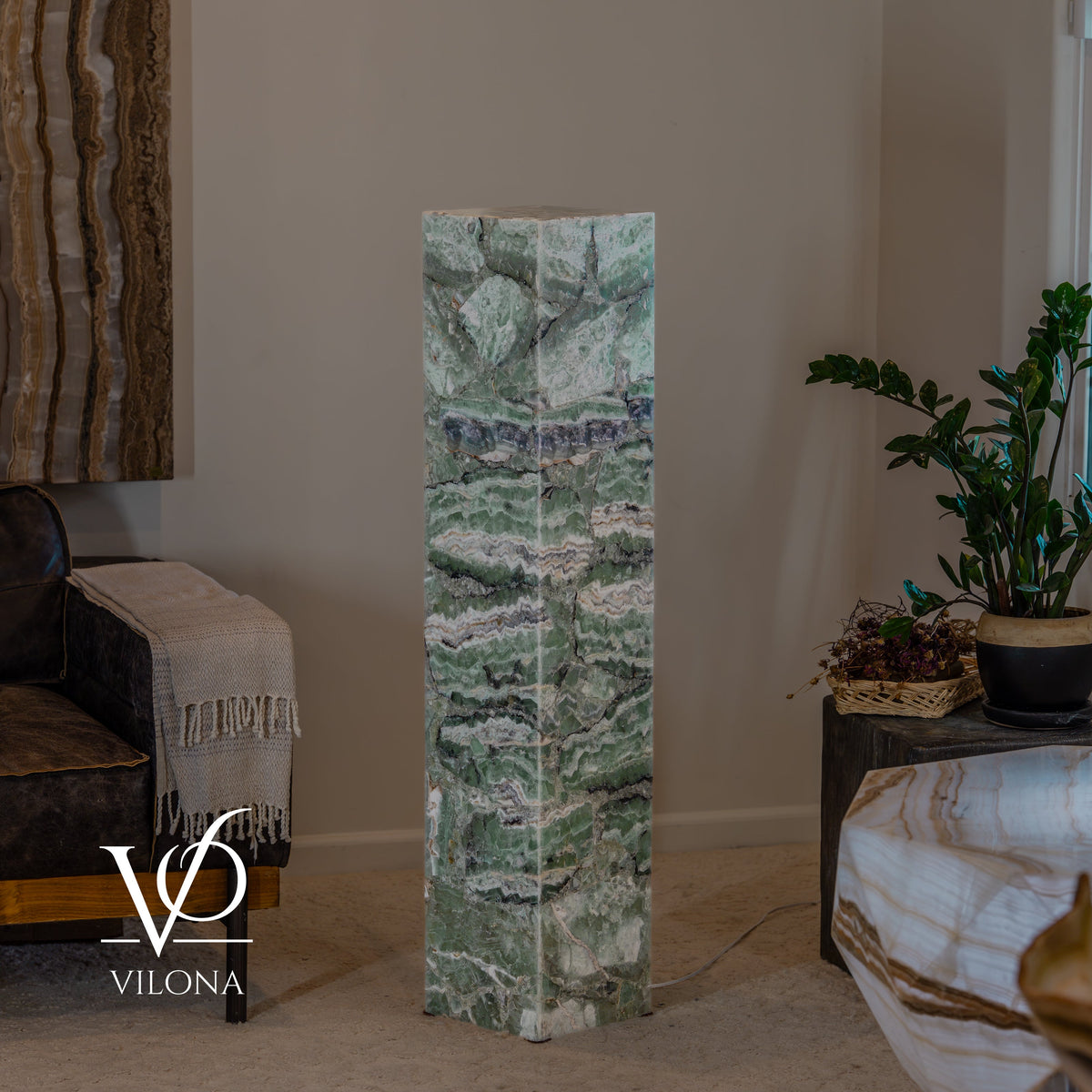 Fluorite Floor Lamp – 49.5" Tall × 10" Square