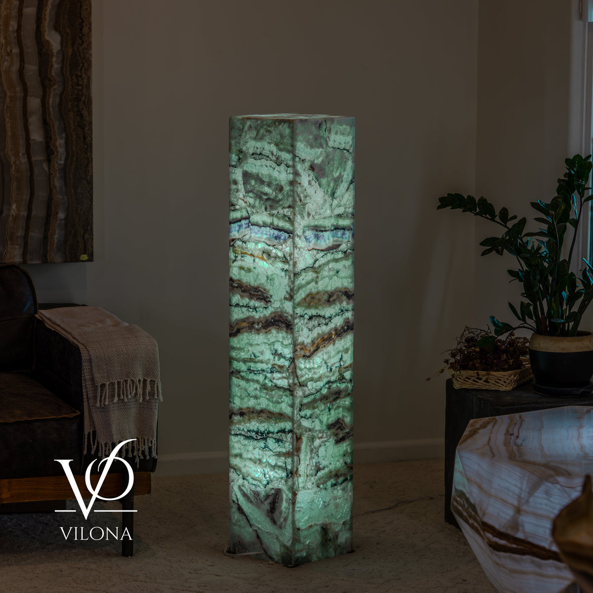 Fluorite Floor Lamp – 49.5" Tall × 10" Square