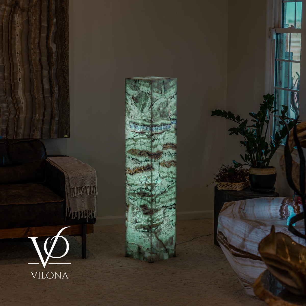 Fluorite Floor Lamp – 49.5" Tall × 10" Square