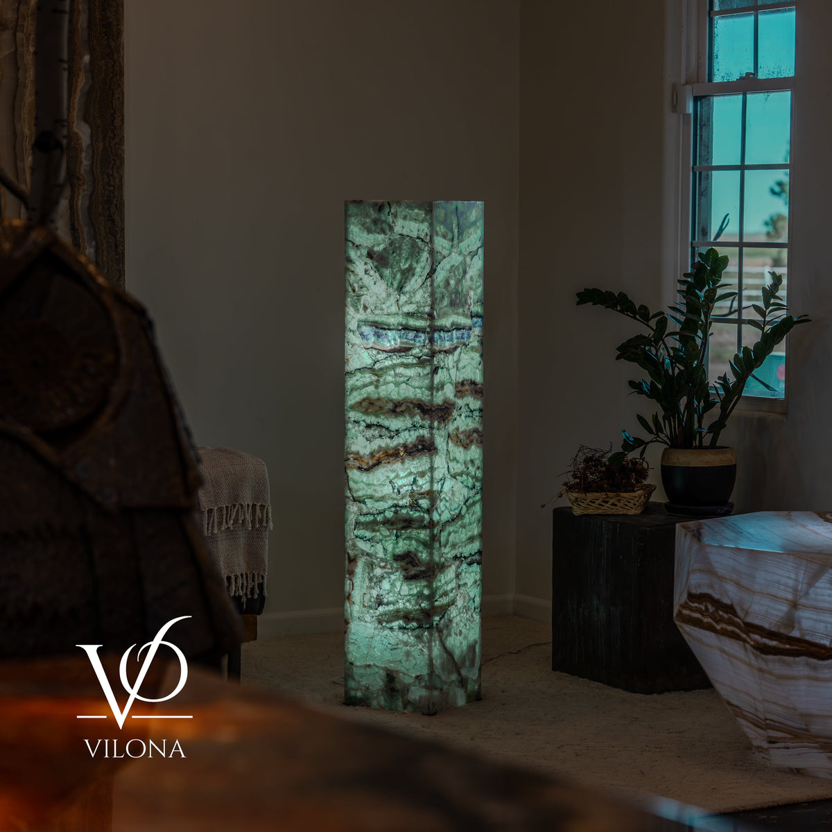 Fluorite Floor Lamp – 49.5" Tall × 10" Square