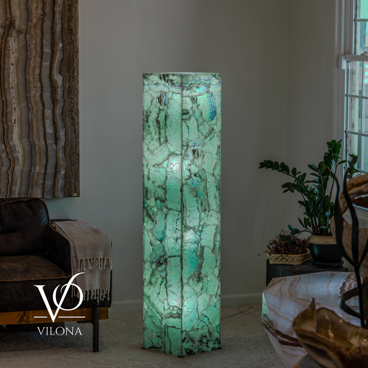 Fluorite Floor Lamp – 59" Tall × 11.75" Square