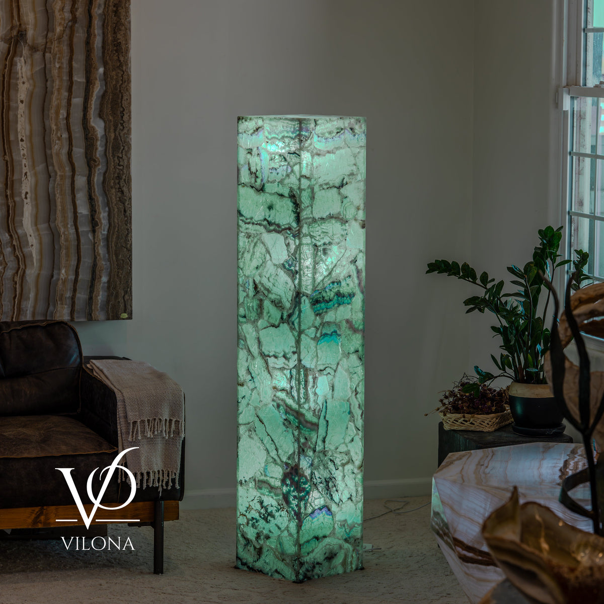 Fluorite Floor Lamp – 59" Tall × 11.75" Square