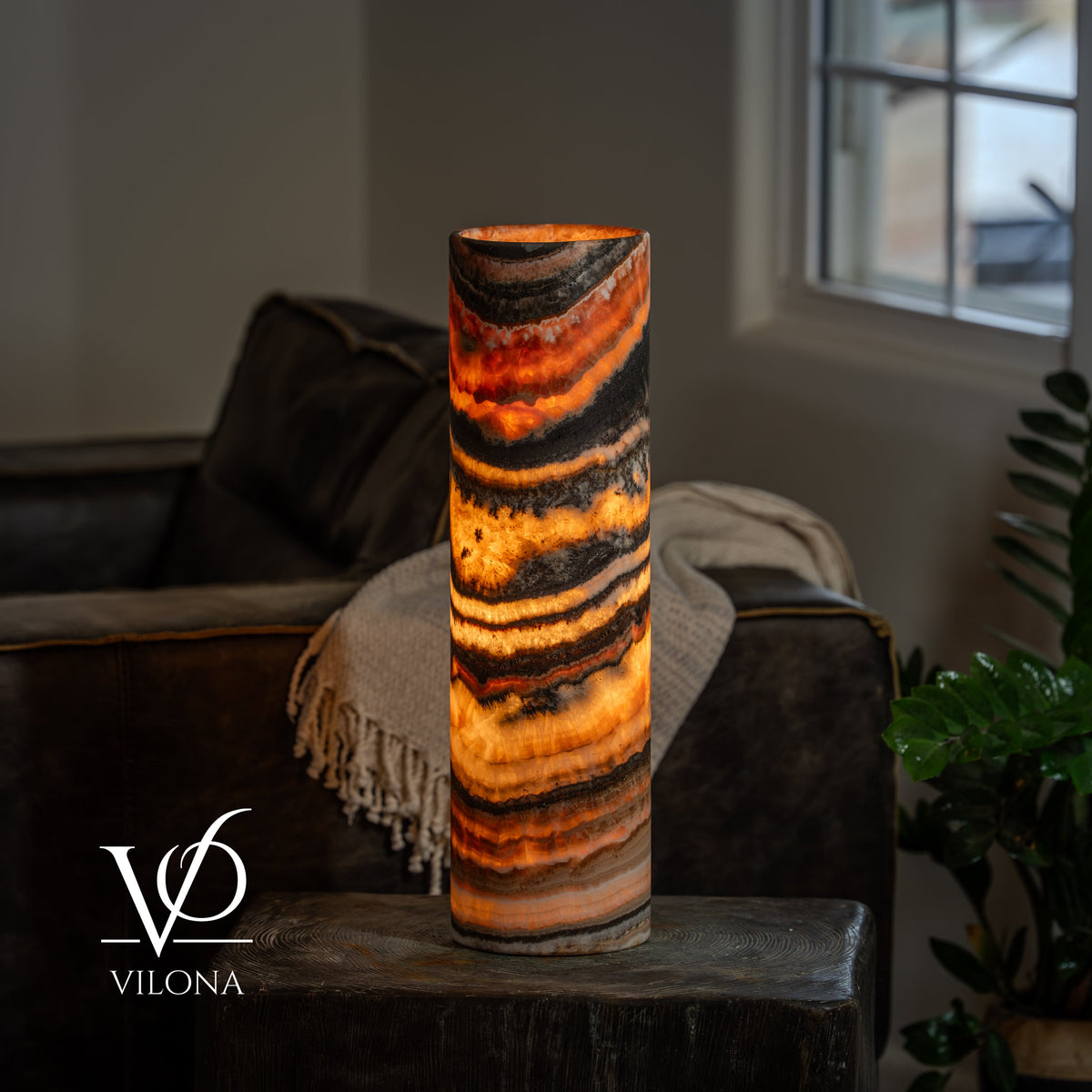Tangerine Onyx Cylinder Table Lamp — 19.75″