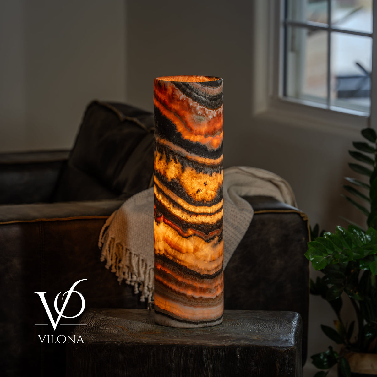 Tangerine Onyx Cylinder Table Lamp — 19.75″