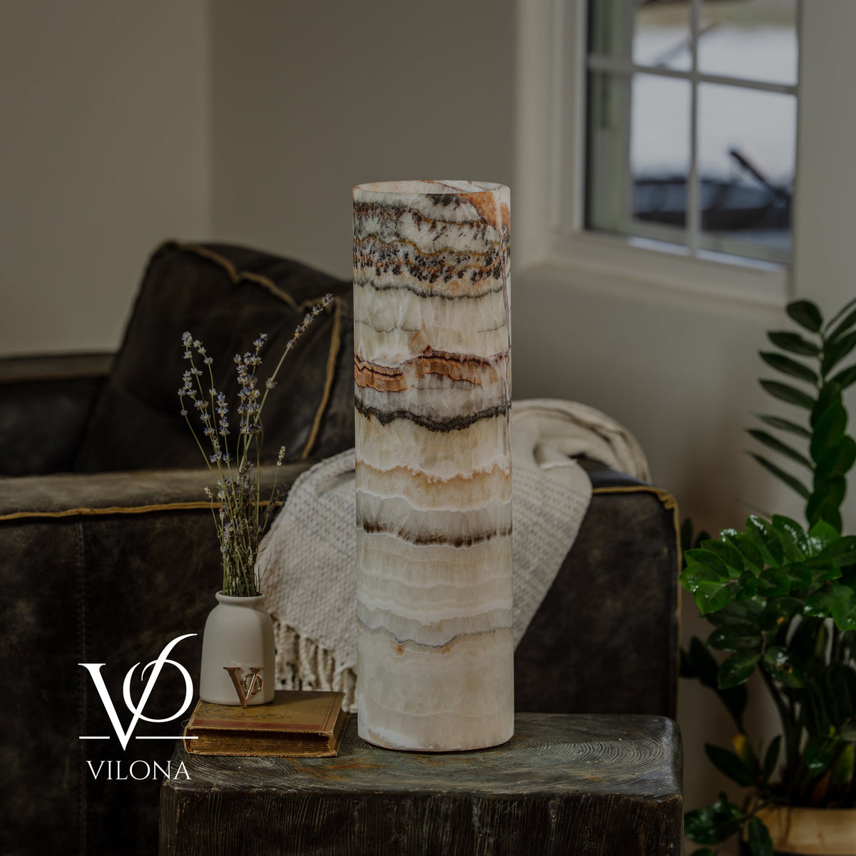 Light Tangerine Onyx Cylinder Table Lamp #3 — 19.75″