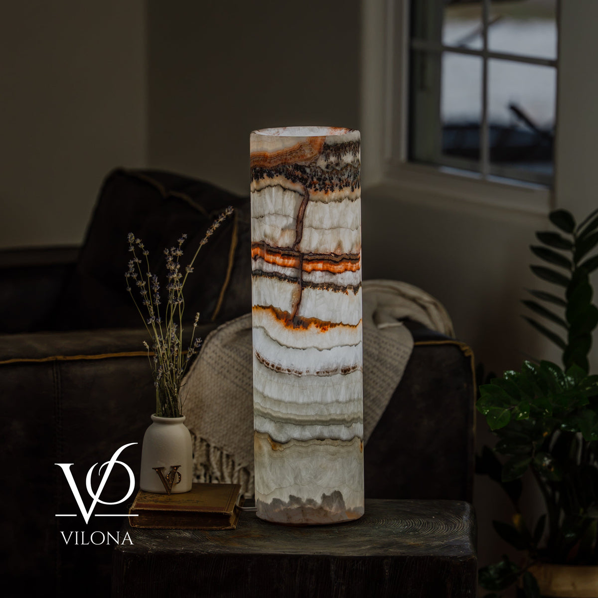 Light Tangerine Onyx Cylinder Table Lamp #3 — 19.75″