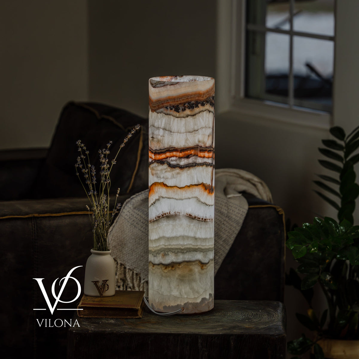 Light Tangerine Onyx Cylinder Table Lamp #3 — 19.75″