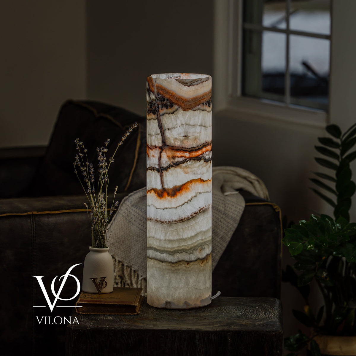 Light Tangerine Onyx Cylinder Table Lamp #3 — 19.75″