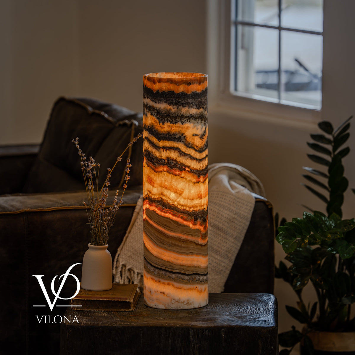Tangerine Onyx Cylinder Table Lamp #7 — 19.75″