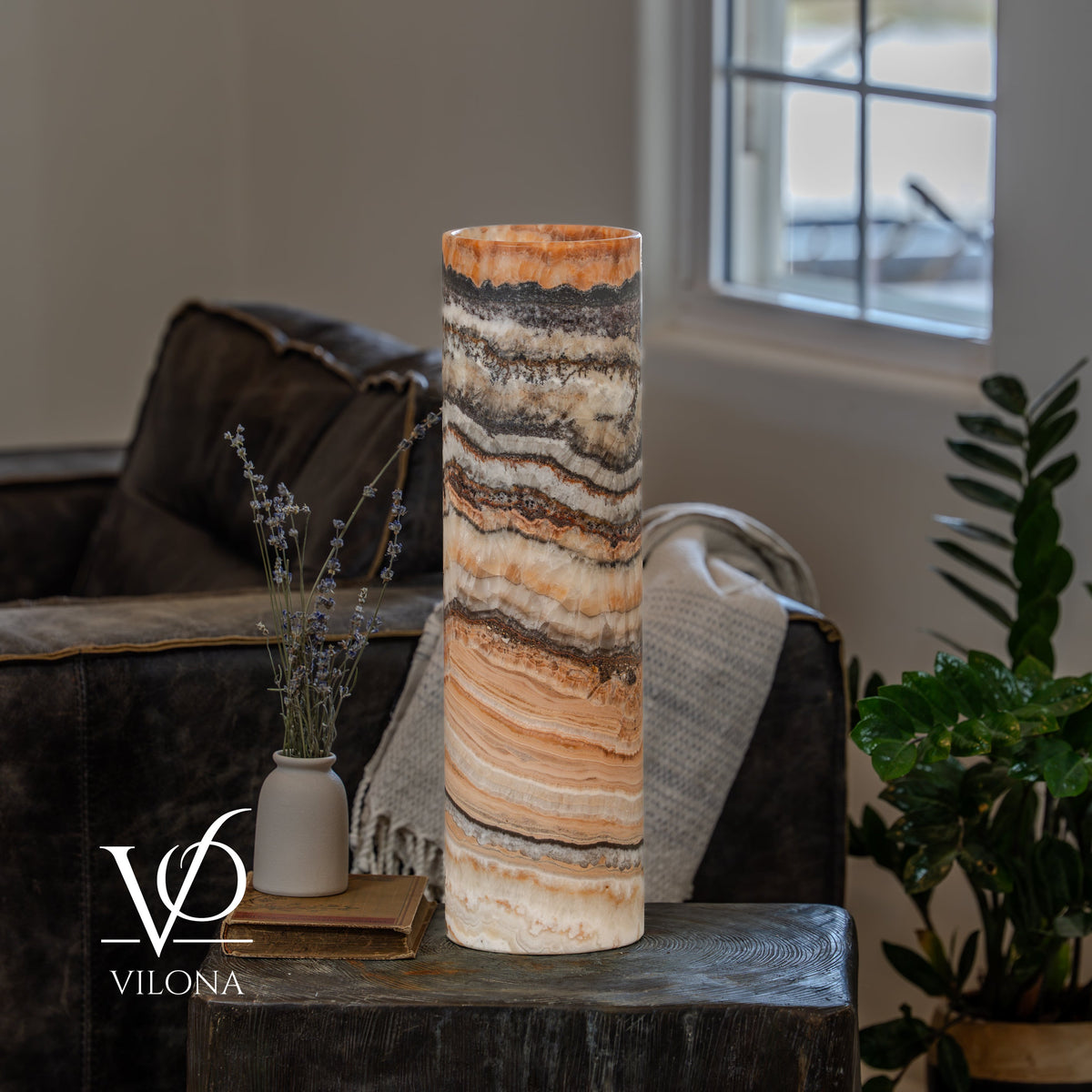 Tangerine Onyx Cylinder Table Lamp #7 — 19.75″
