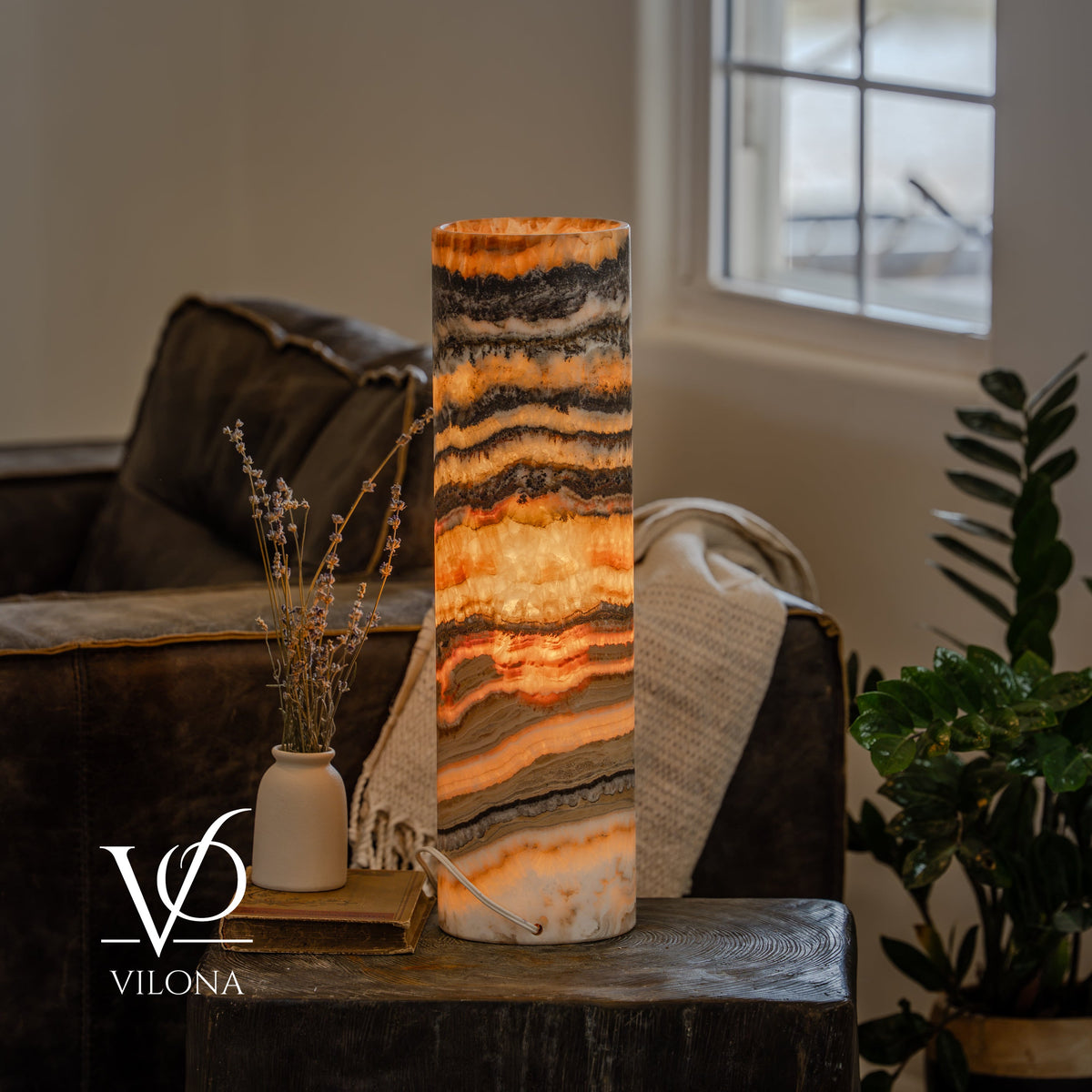 Tangerine Onyx Cylinder Table Lamp #7 — 19.75″