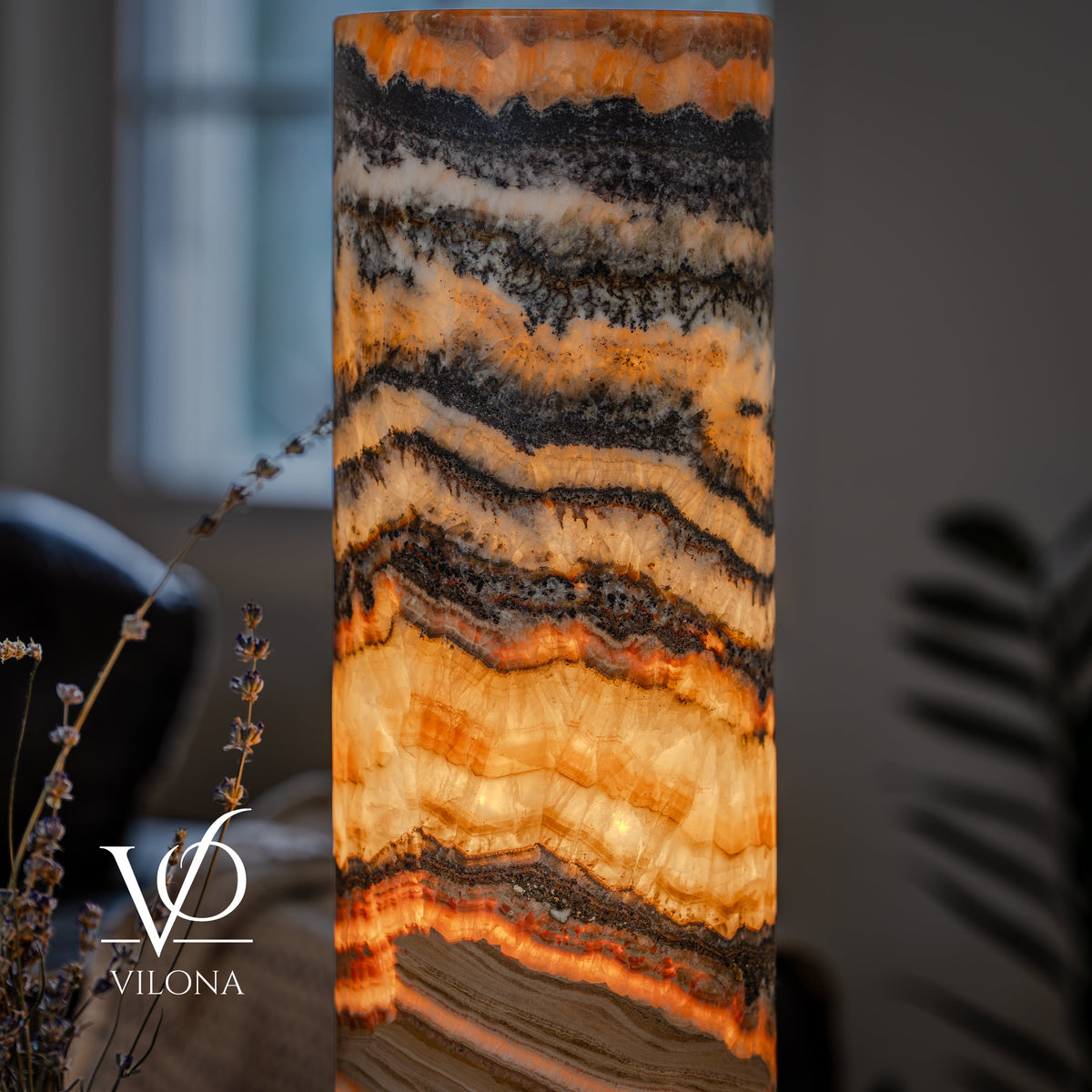 Tangerine Onyx Cylinder Table Lamp #7 — 19.75″