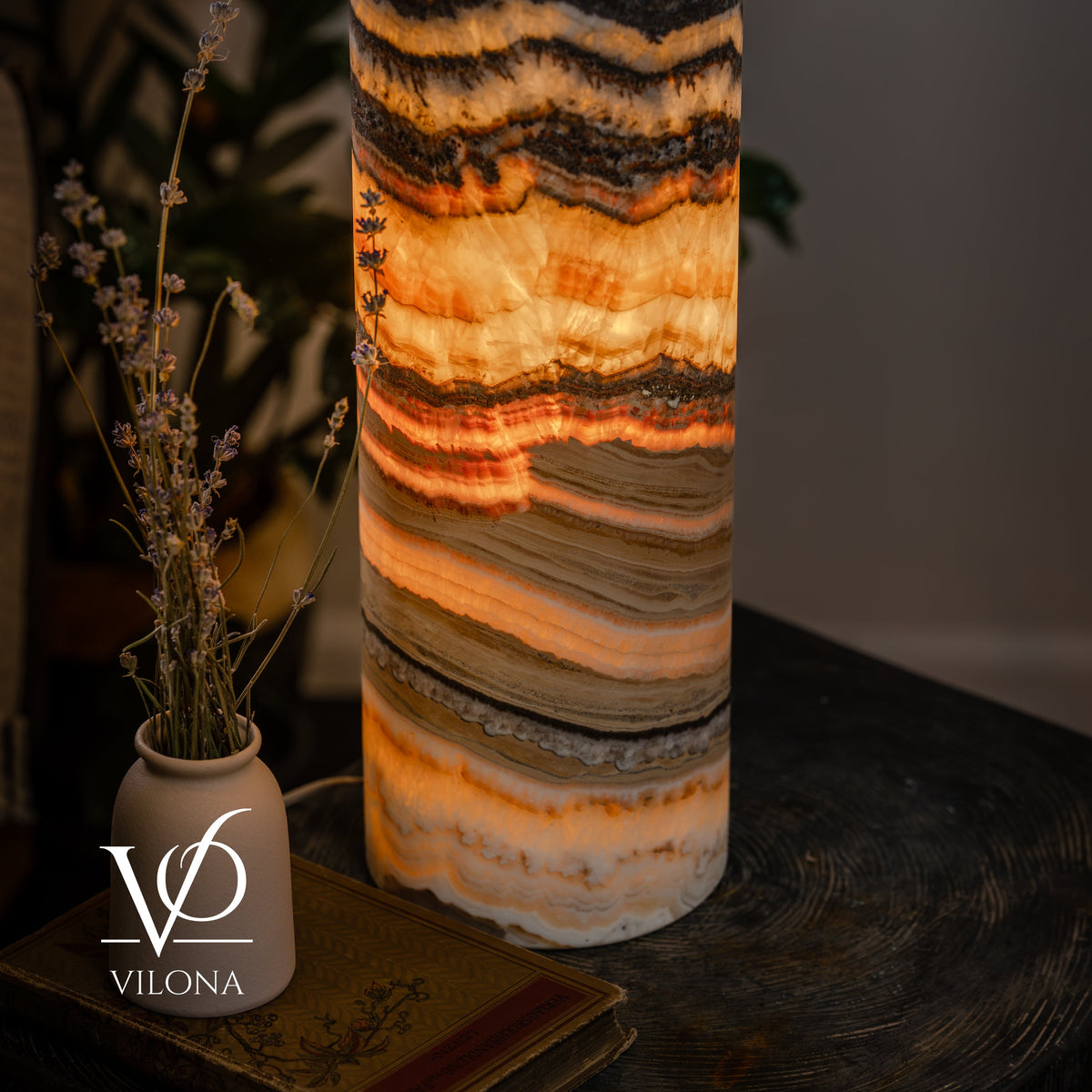 Tangerine Onyx Cylinder Table Lamp #7 — 19.75″