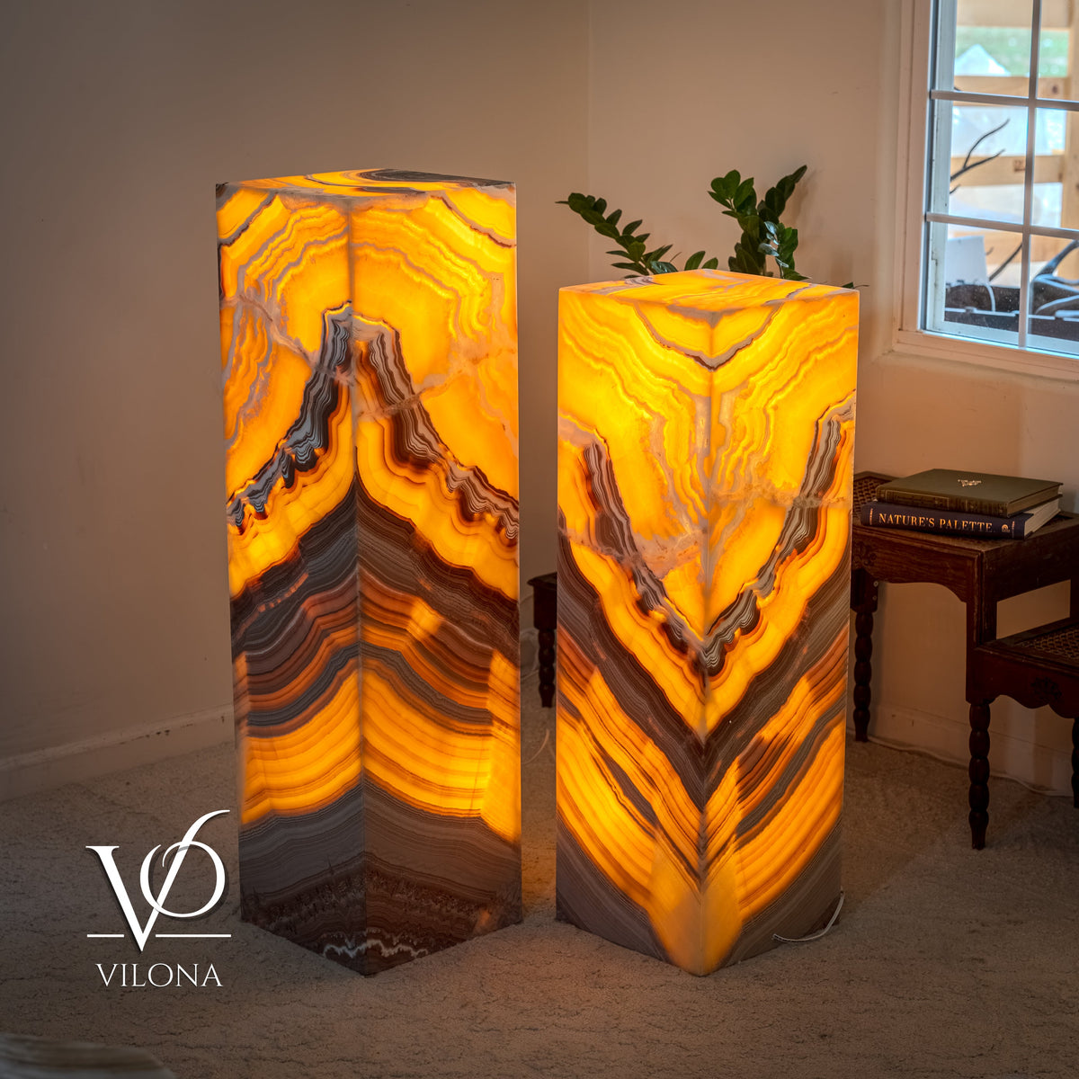 Miami Sunset Onyx Floor Lamp Pair #1