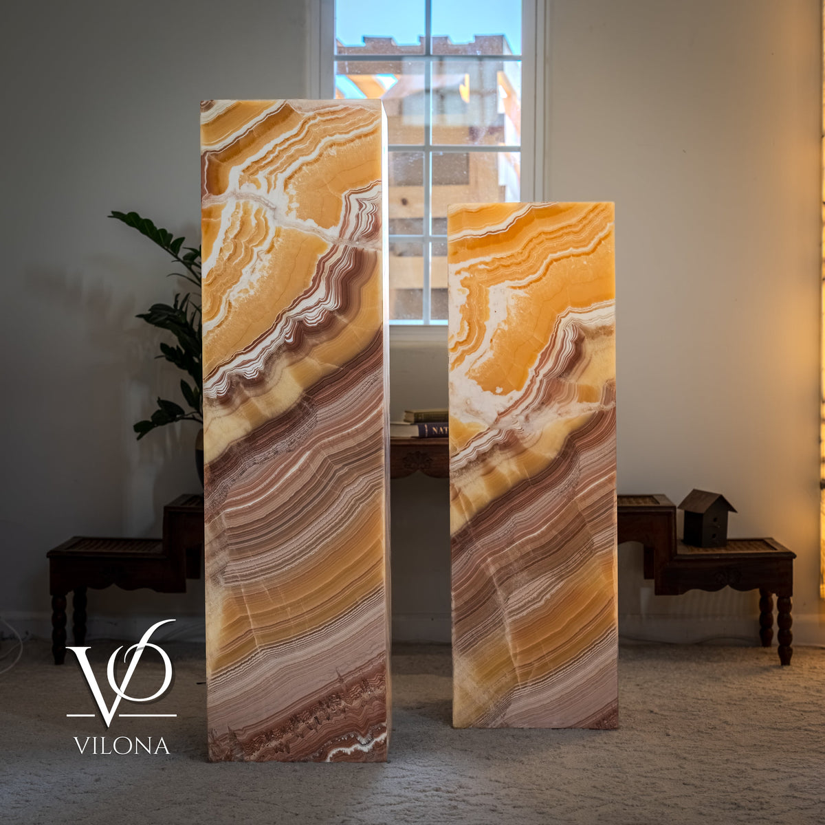 Miami Sunset Onyx Floor Lamp Pair #1