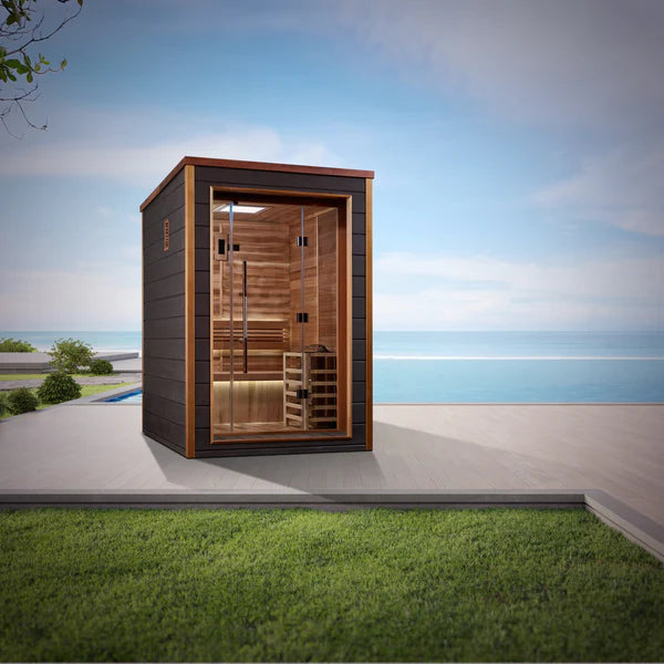 Golden Designs Narvik 2 Person Outdoor-Indoor Traditional Sauna – Canadian Red Cedar Interior GDI-8202-01
