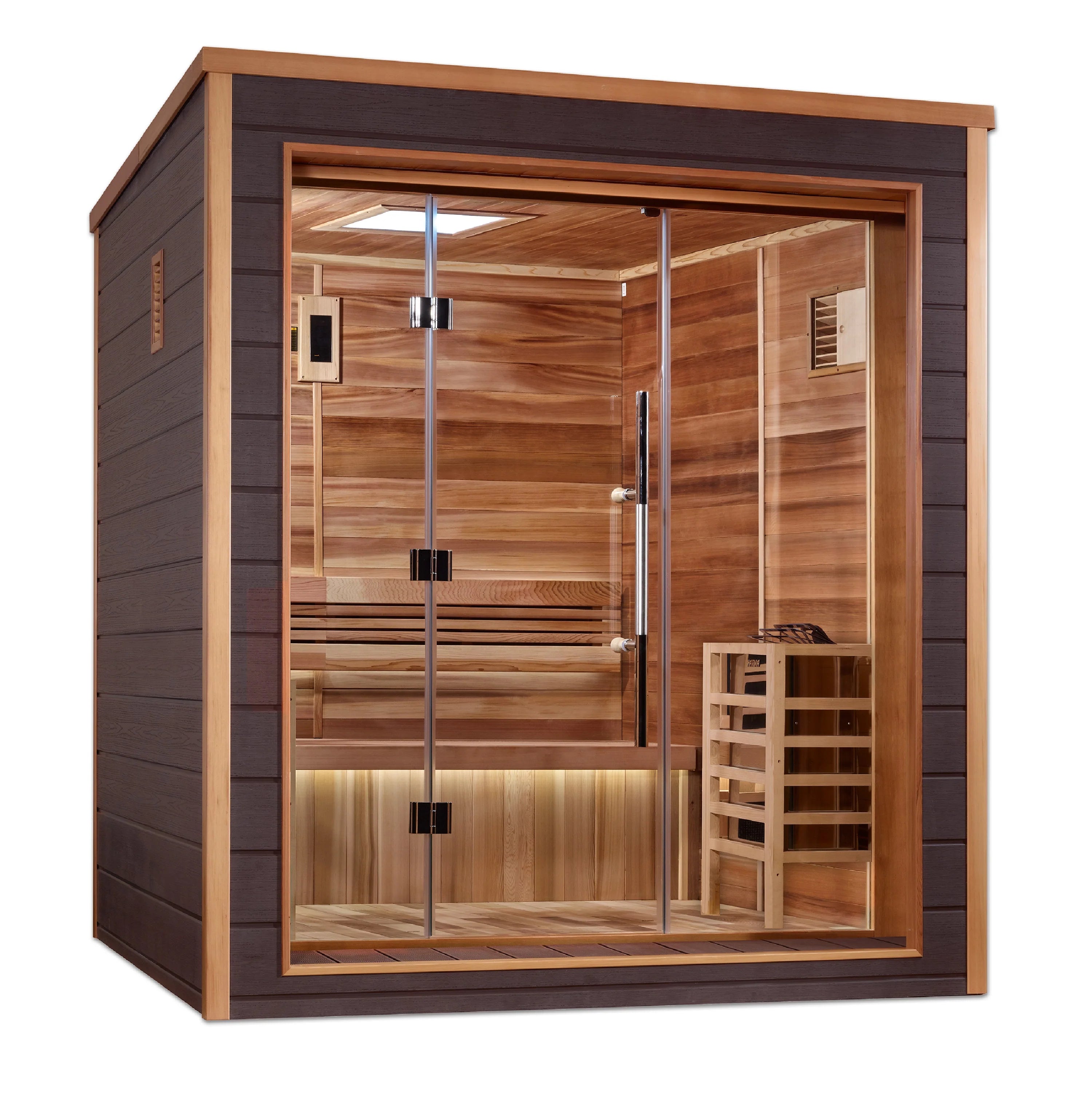 Golden Designs Drammen 3 Person Outdoor-Indoor Traditional Sauna – Canadian Red Cedar Interior  GDI-8203-01