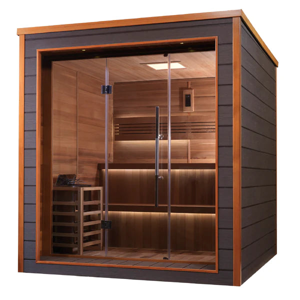 Golden Designs Bergen 6 Person Outdoor-Indoor Traditional Sauna – Canadian Red Cedar Interior GDI-8206-01