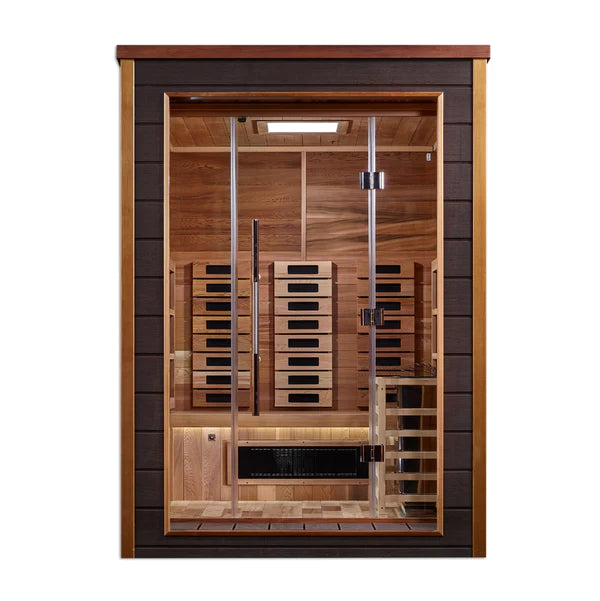 Golden Designs Nora 2 Person Outdoor-Indoor PureTech™ Hybrid Full Spectrum Sauna – Canadian Red Cedar Interior GDI-8222-01