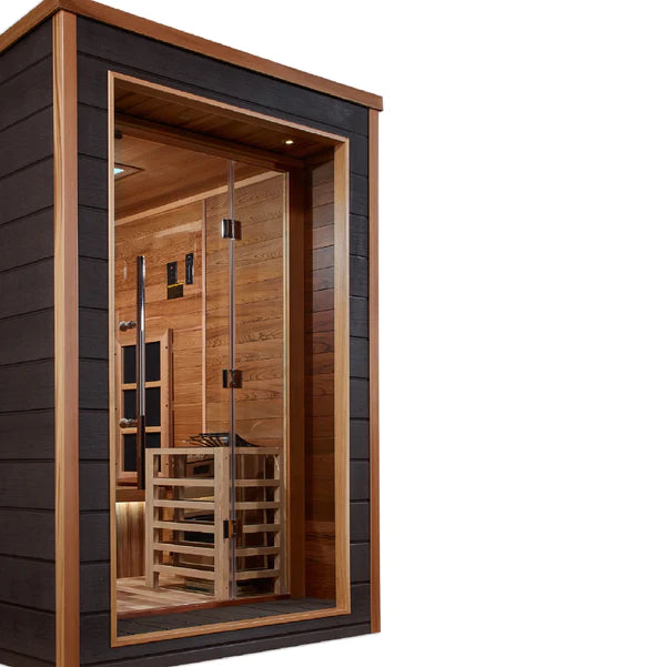 Golden Designs Karlstad 6 Person Outdoor-Indoor PureTech™ Hybrid Full Spectrum Sauna – Canadian Red Cedar Interior GDI-8226-01