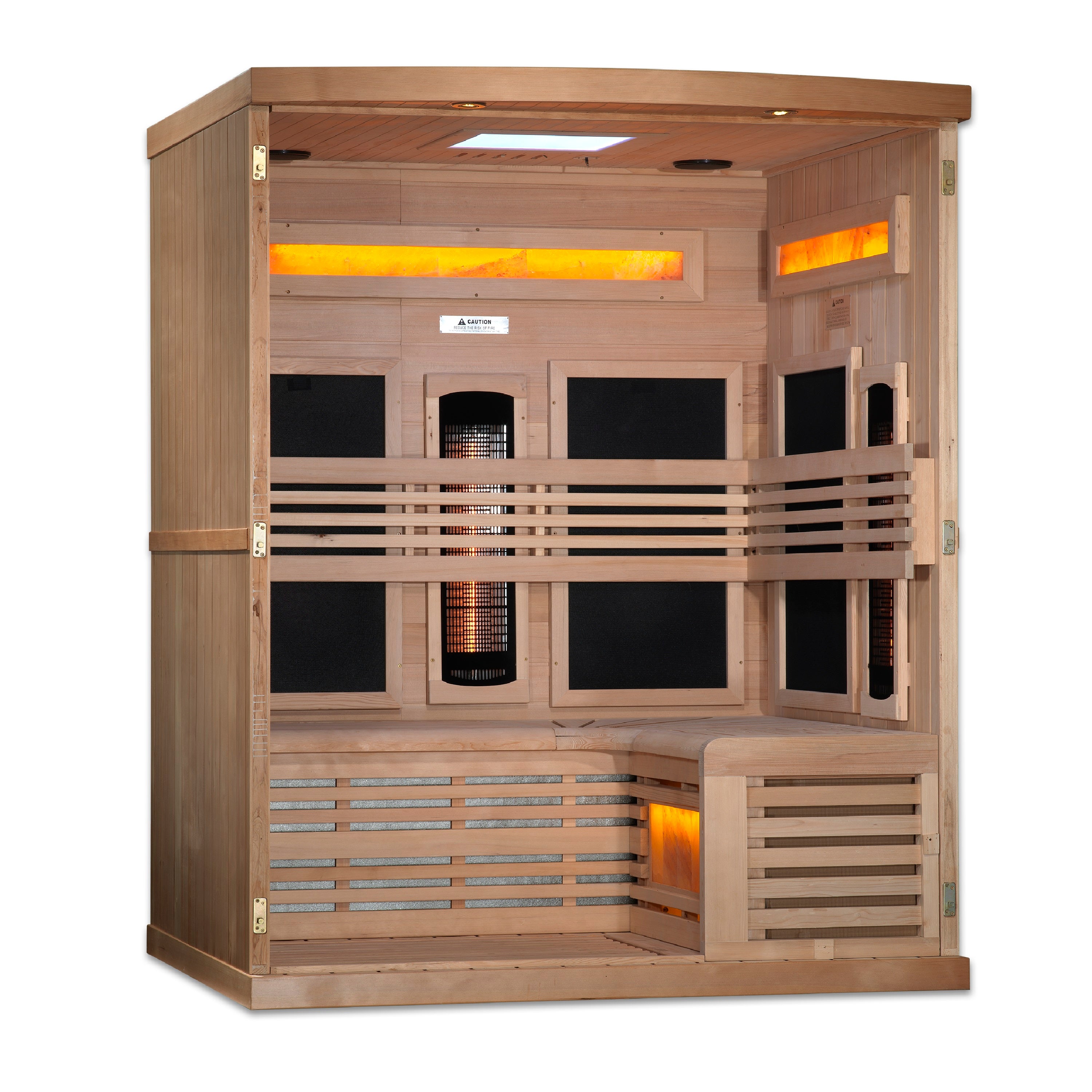 Golden Designs Eclipse 3 Person Near Zero EMF Full Spectrum Infrared Sauna with Himalayan Salt Bar GDI-8230-01