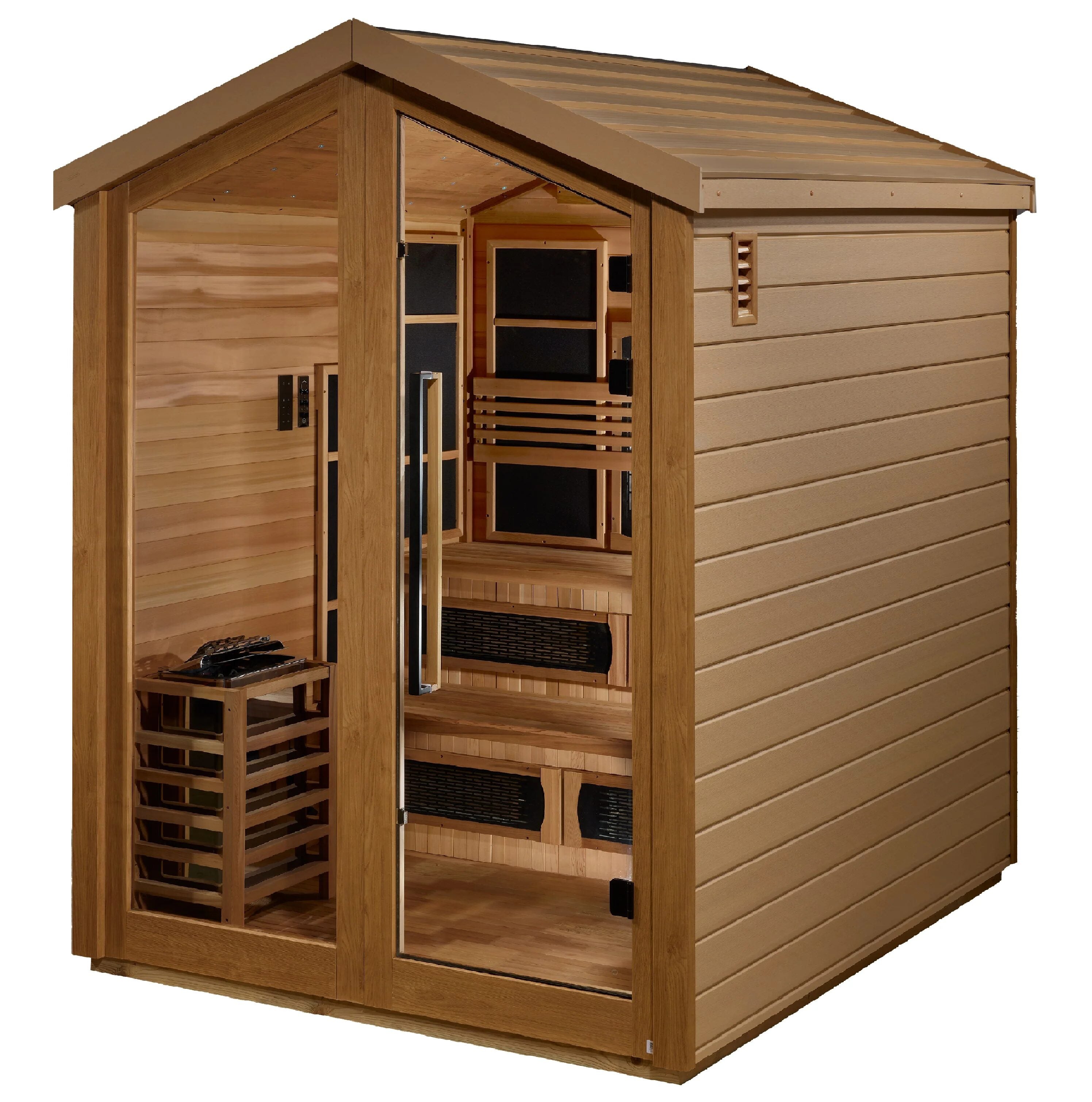 Golden Designs Kaskinen 6 Person Outdoor Hybrid Sauna  – Canadian Red Cedar Interior GDI‐8526‐01