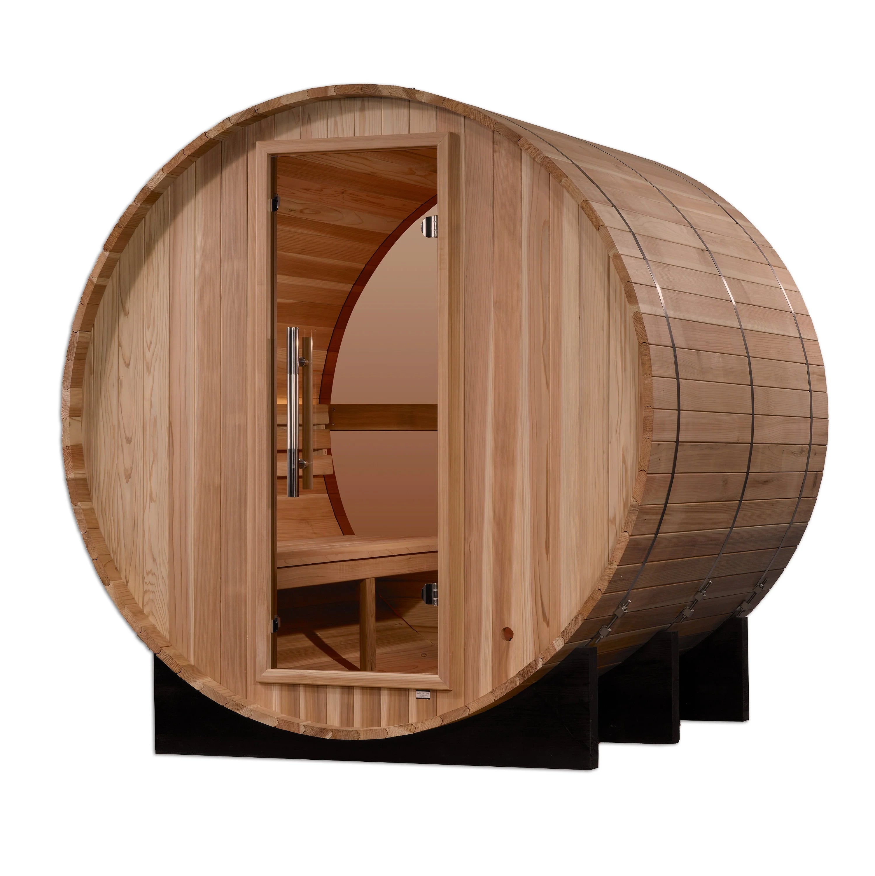 Golden Designs Zurich 4 Person Barrel with Bronze Privacy View – Traditional Sauna – Pacific Cedar GDI-B024-01